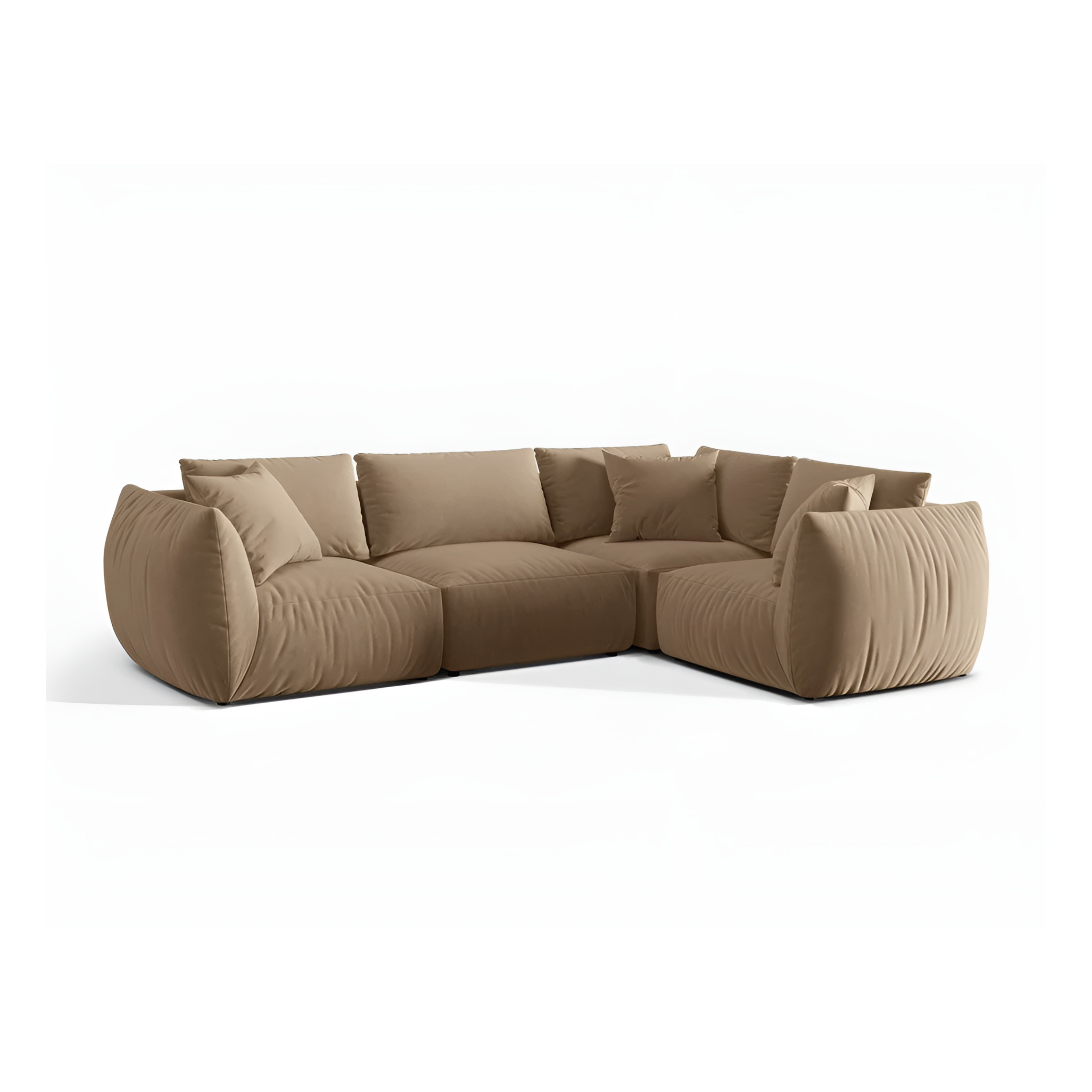 Velvet corner sofa for 4 people right-facing CHRIS sand