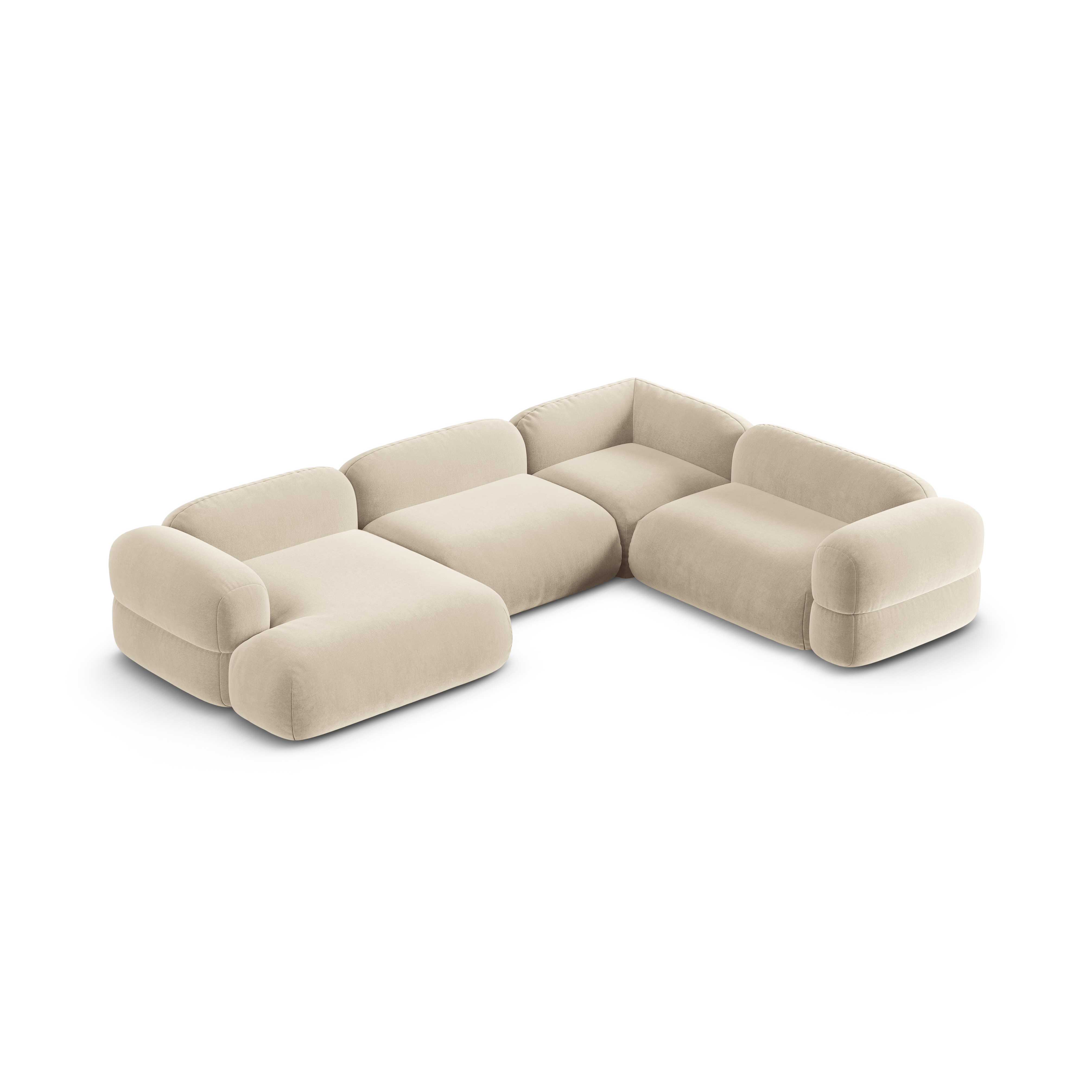 Samt-U-Form-Ecksofa rechts ROGER hellbeige