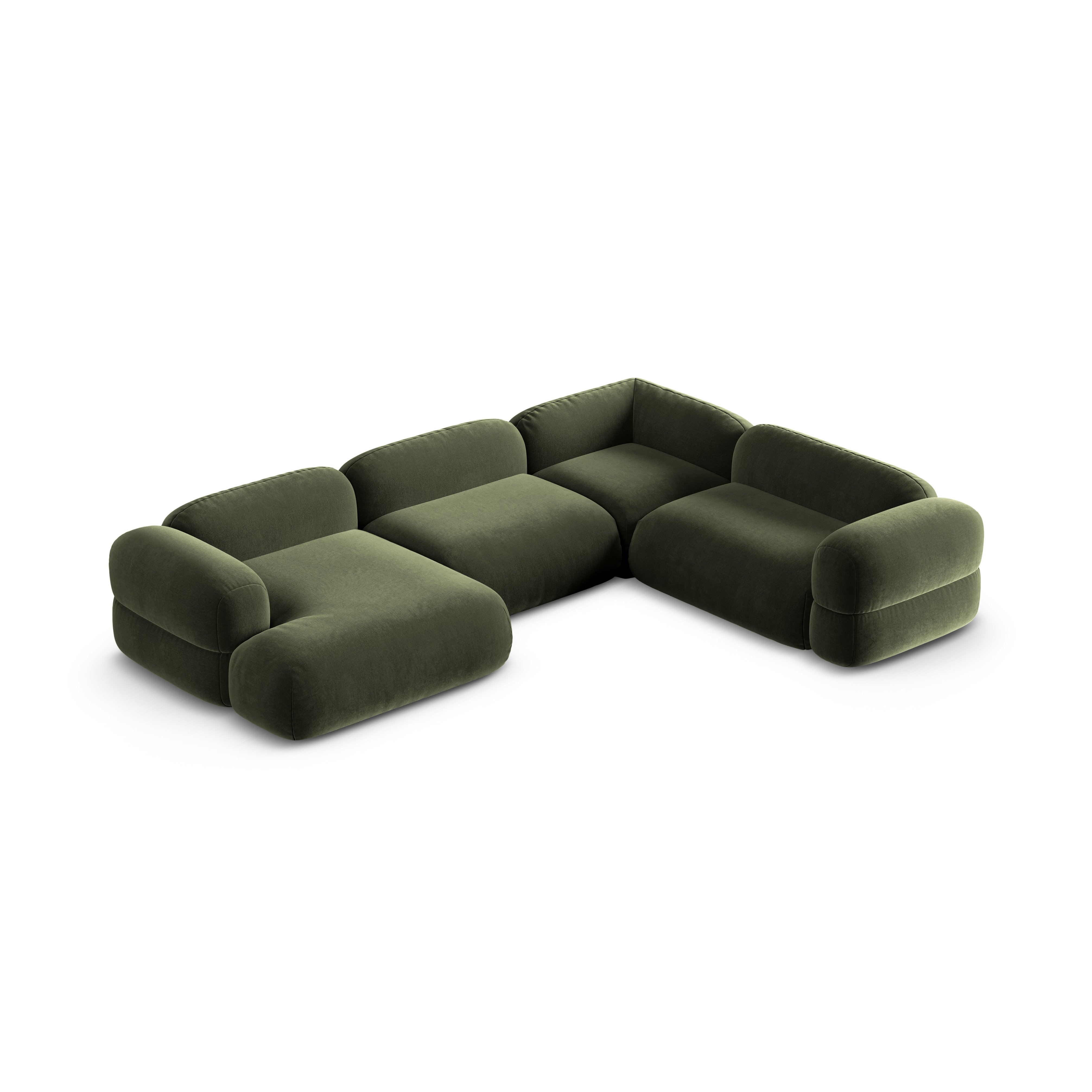 Right-facing U-shaped velvet corner sofa ROGER in olive green