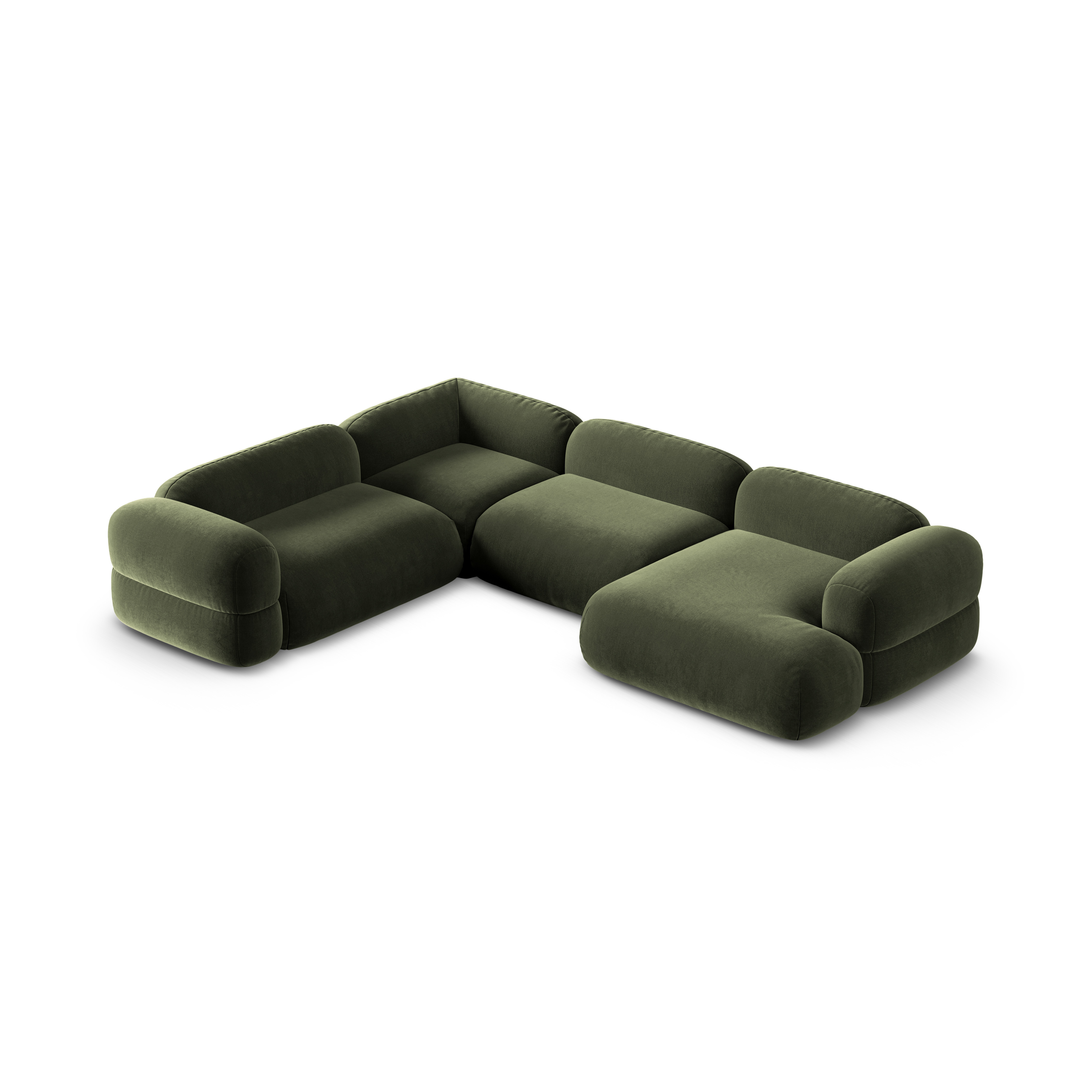 Left-facing U-shaped velvet corner sofa ROGER in olive green