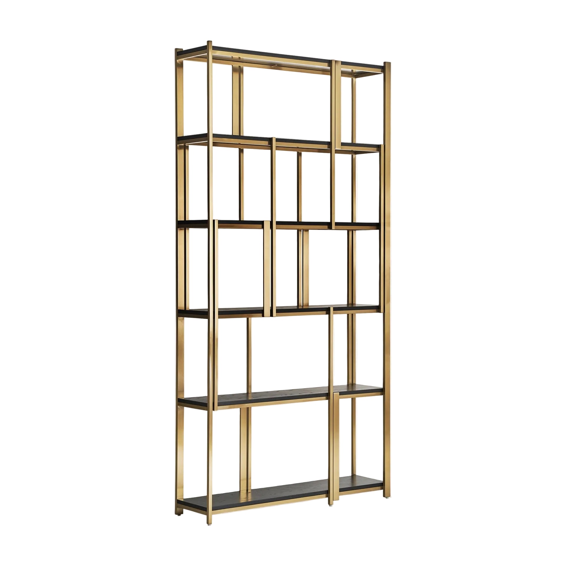 LEIRA Shelf in Black Oak Wood with Gold Finish