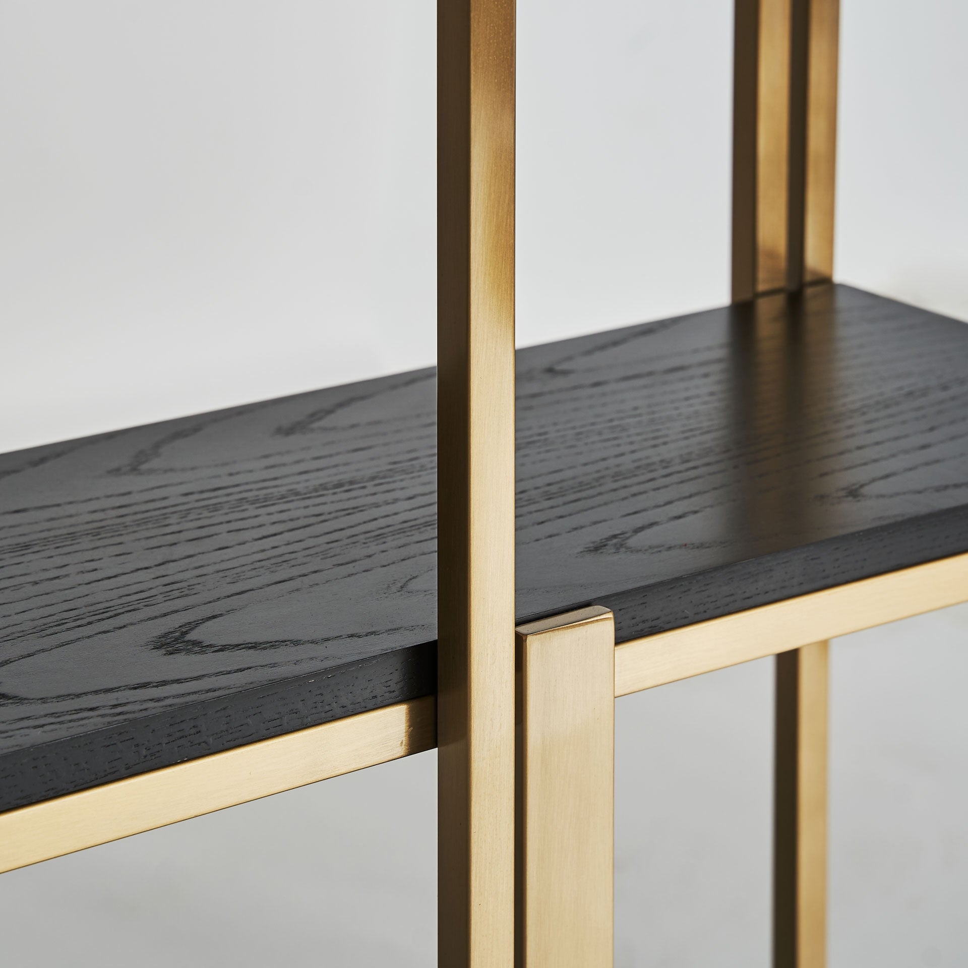 LEIRA Shelf in Black Oak Wood with Gold Finish