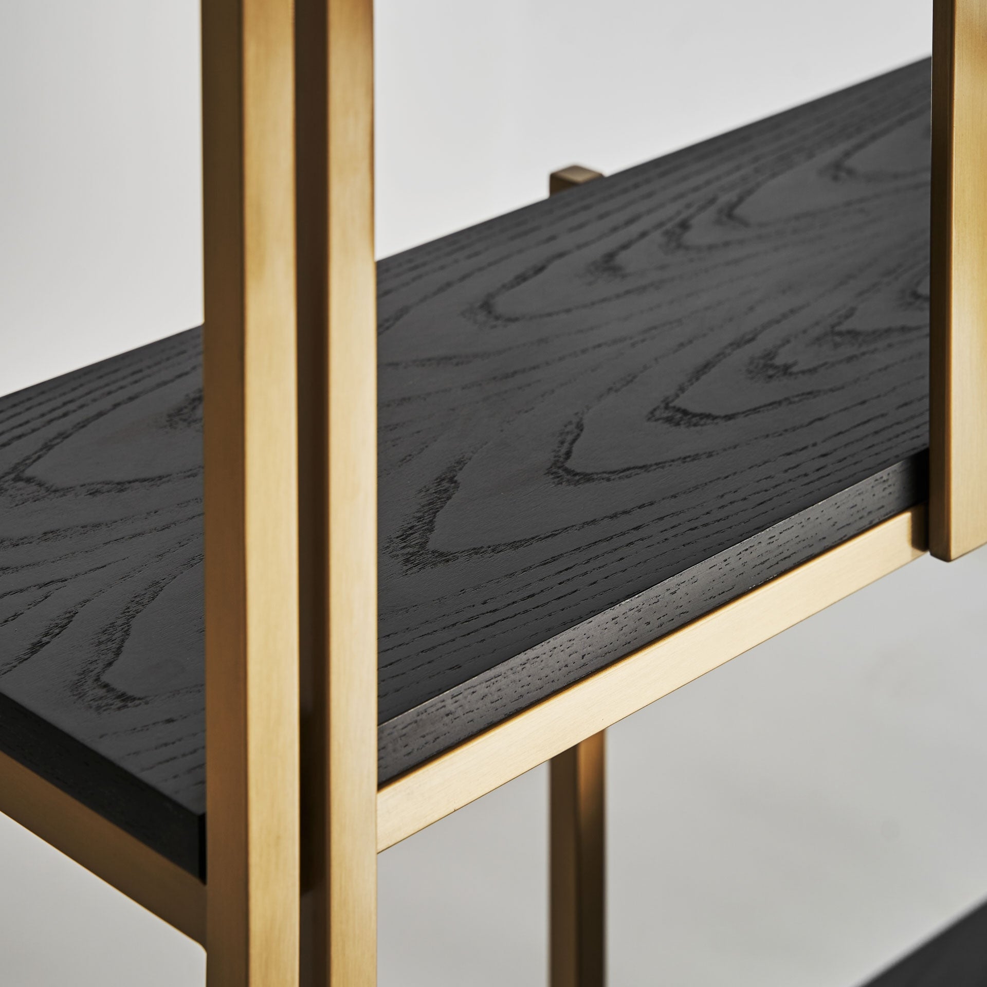 LEIRA Shelf in Black Oak Wood with Gold Finish