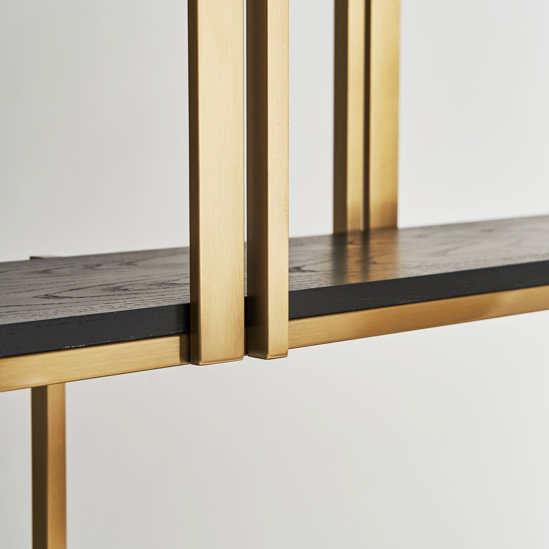 LEIRA Shelf in Black Oak Wood with Gold Finish