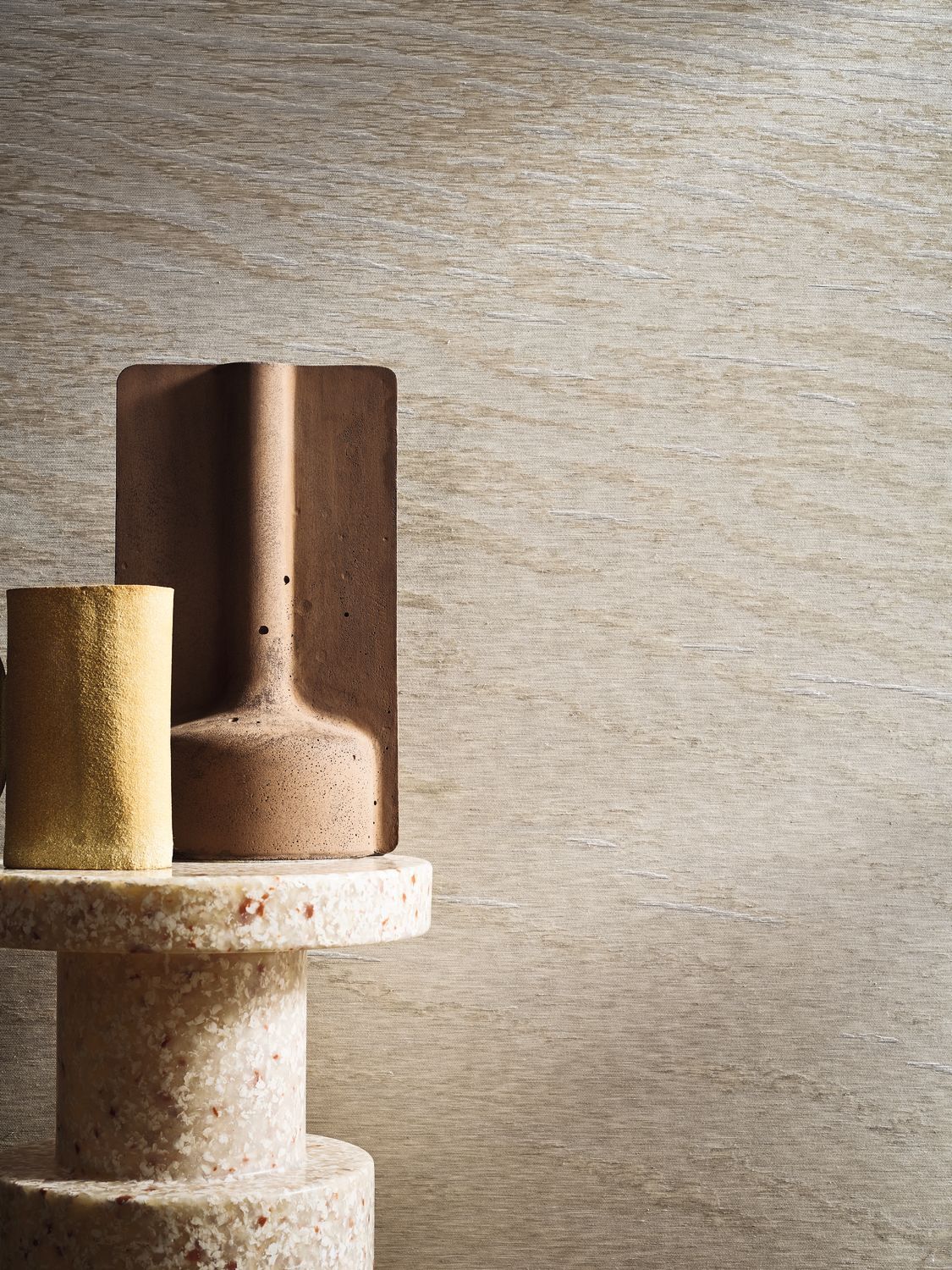 Textile mural with wave motif CÔME light gold