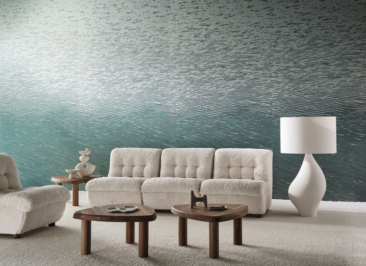 Mural tekstylny z motywem fal CÔME błękitny – Casamance