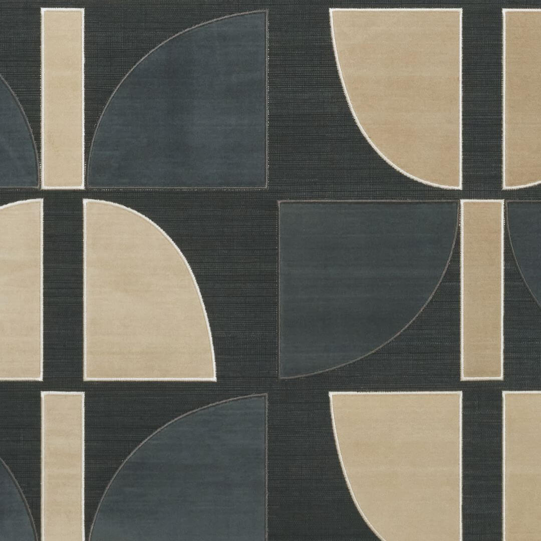 Tapete aus Pflanzenfaser mit geometrischem Muster HIKARI - NOIR TAUPE schwarz mit Bronze und Marineblau