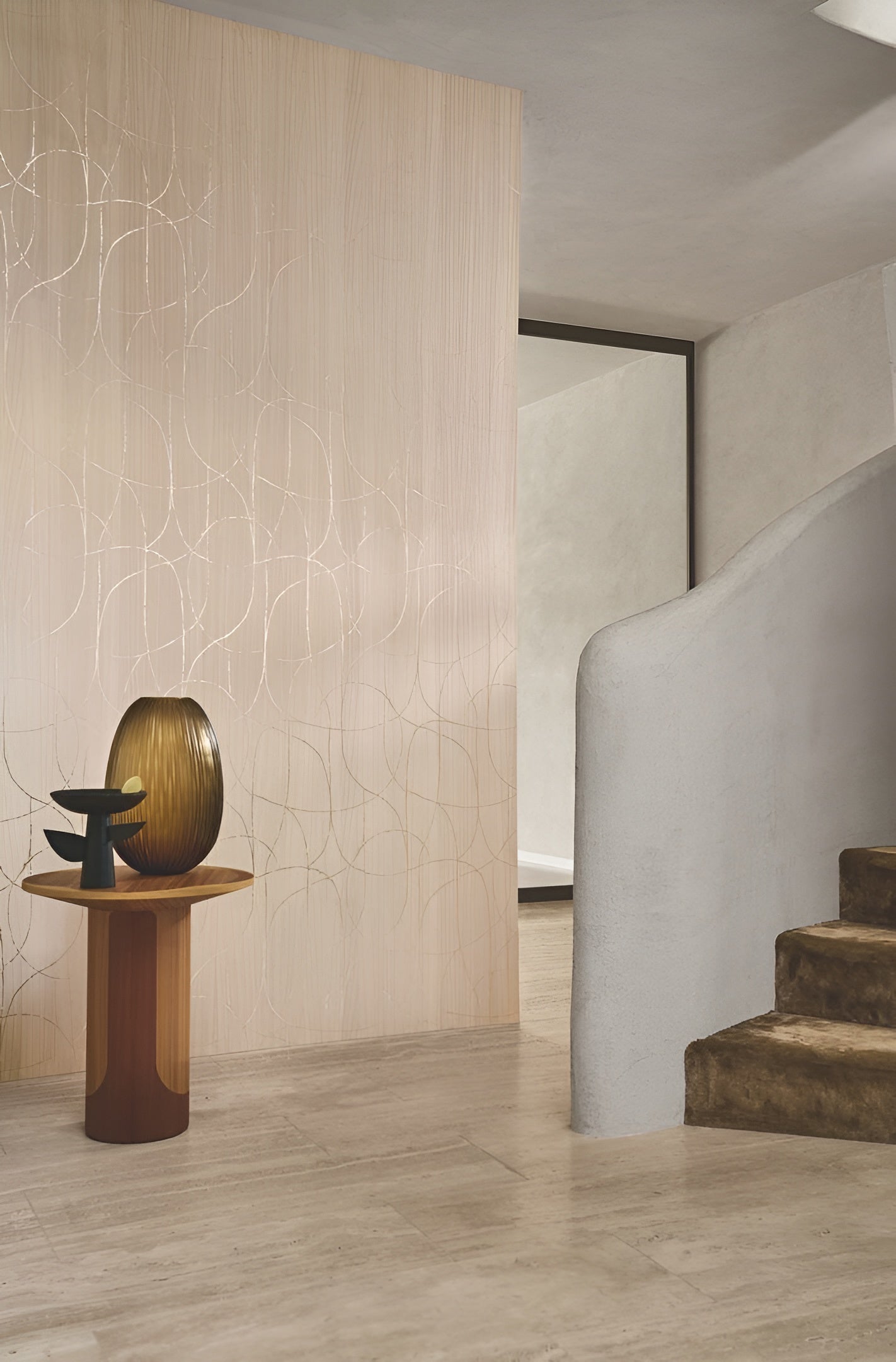 Furnierte Tapete mit metallischem abstraktem Muster SPLENDEUR - DUNKELE EICHE GOLD orange Eiche