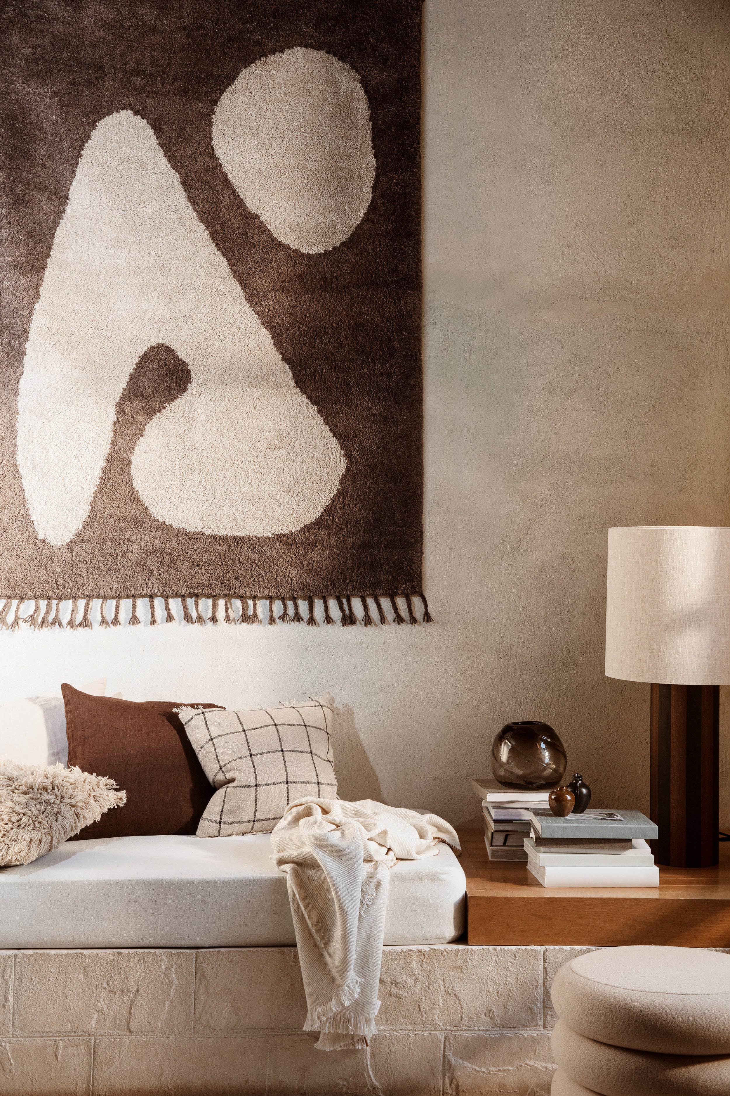 ABSTRACT brown long pile rug with beige
