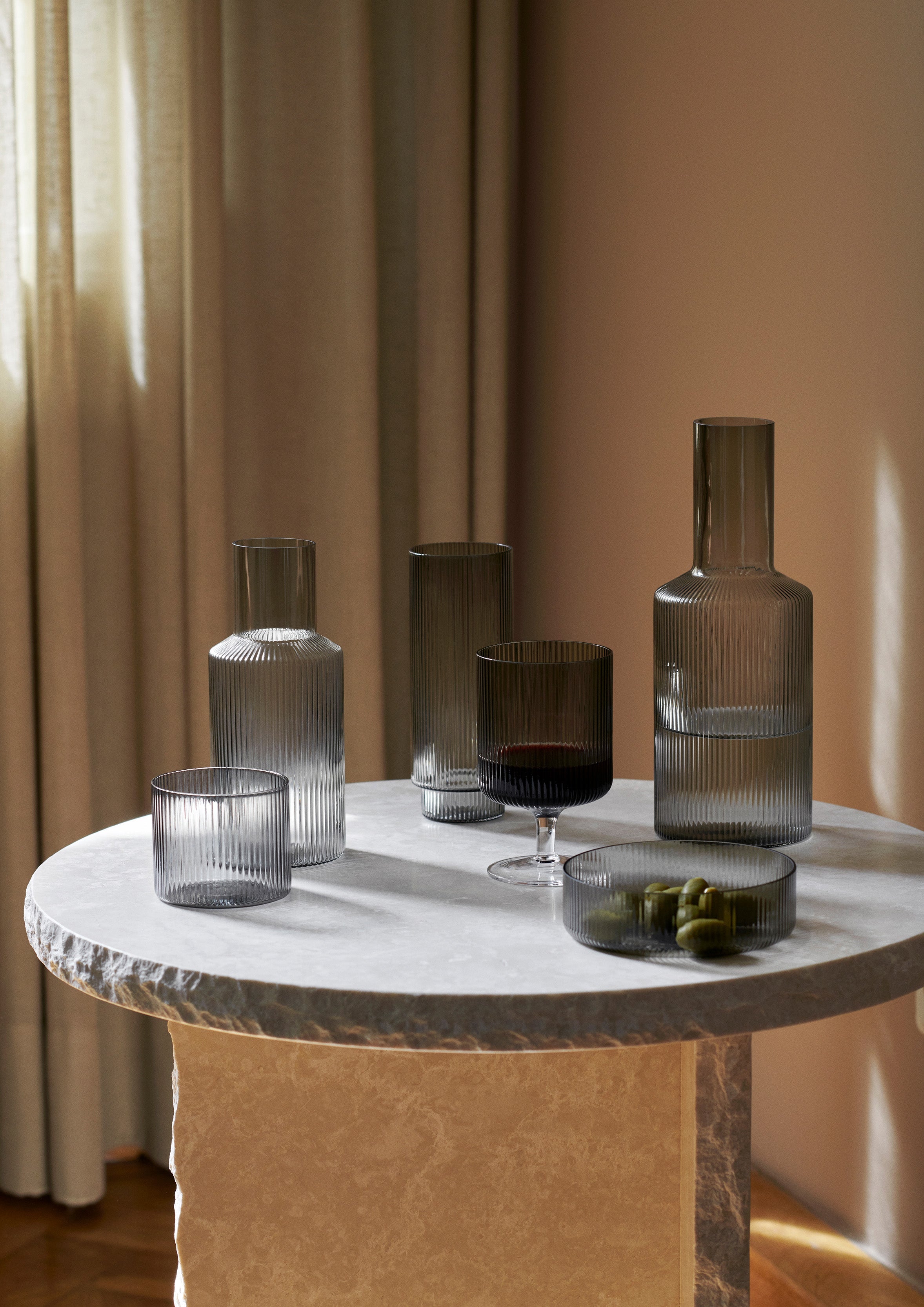 Ripple Set of Smoky Glass Bowls