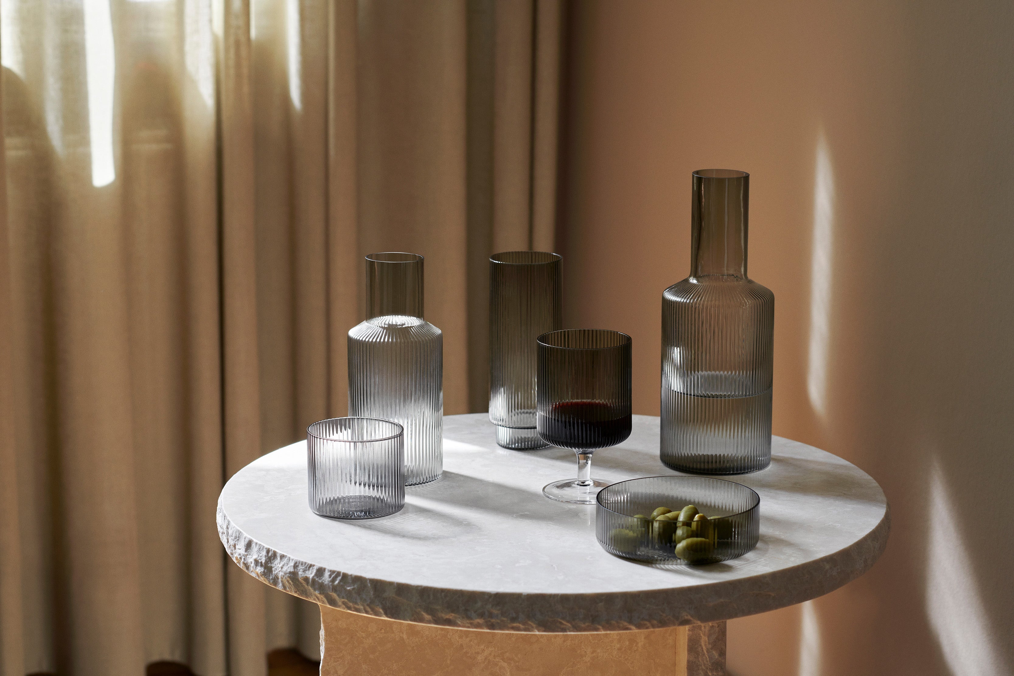 Ripple Set of Smoky Glass Bowls