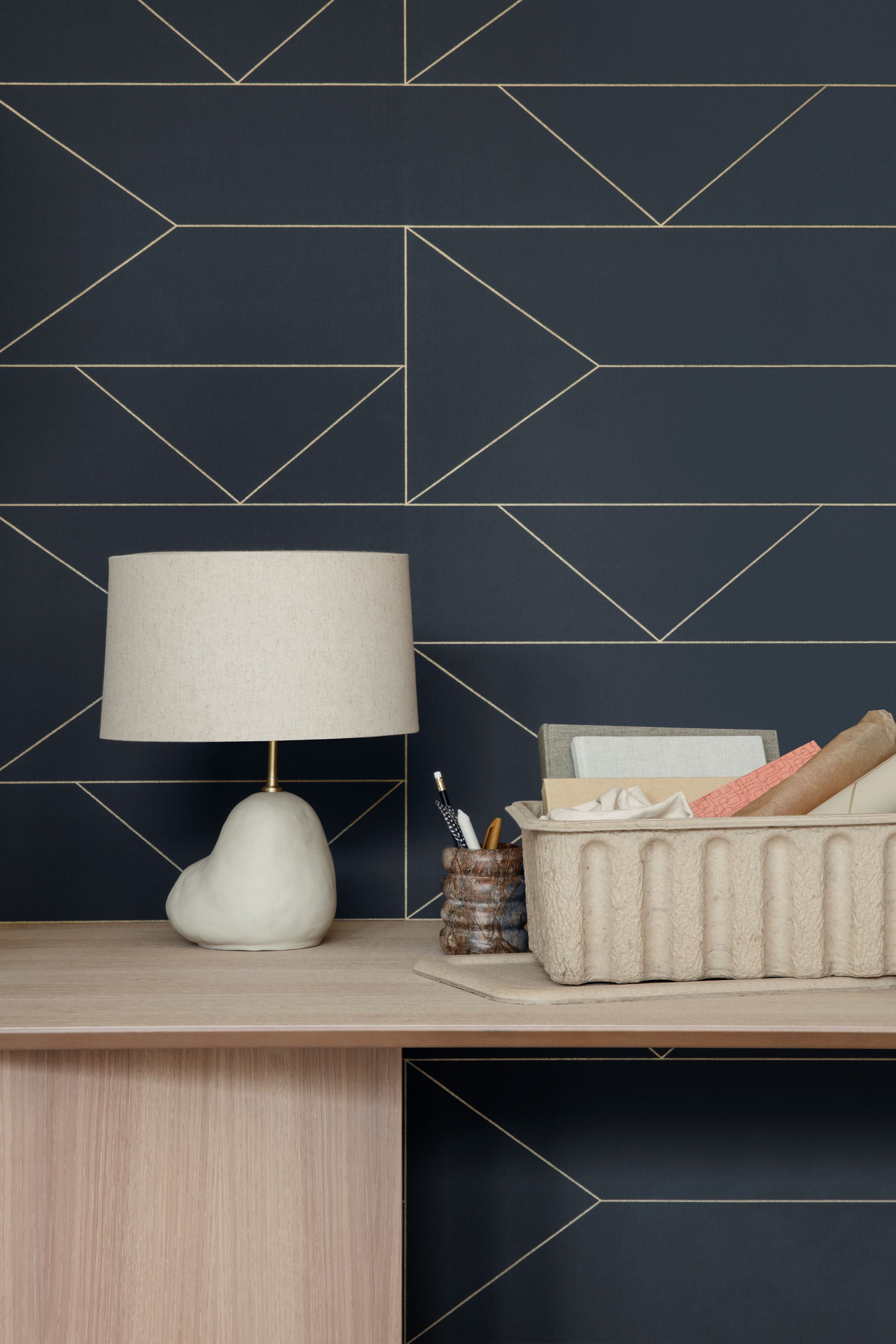 LINES dark blue wallpaper with gold