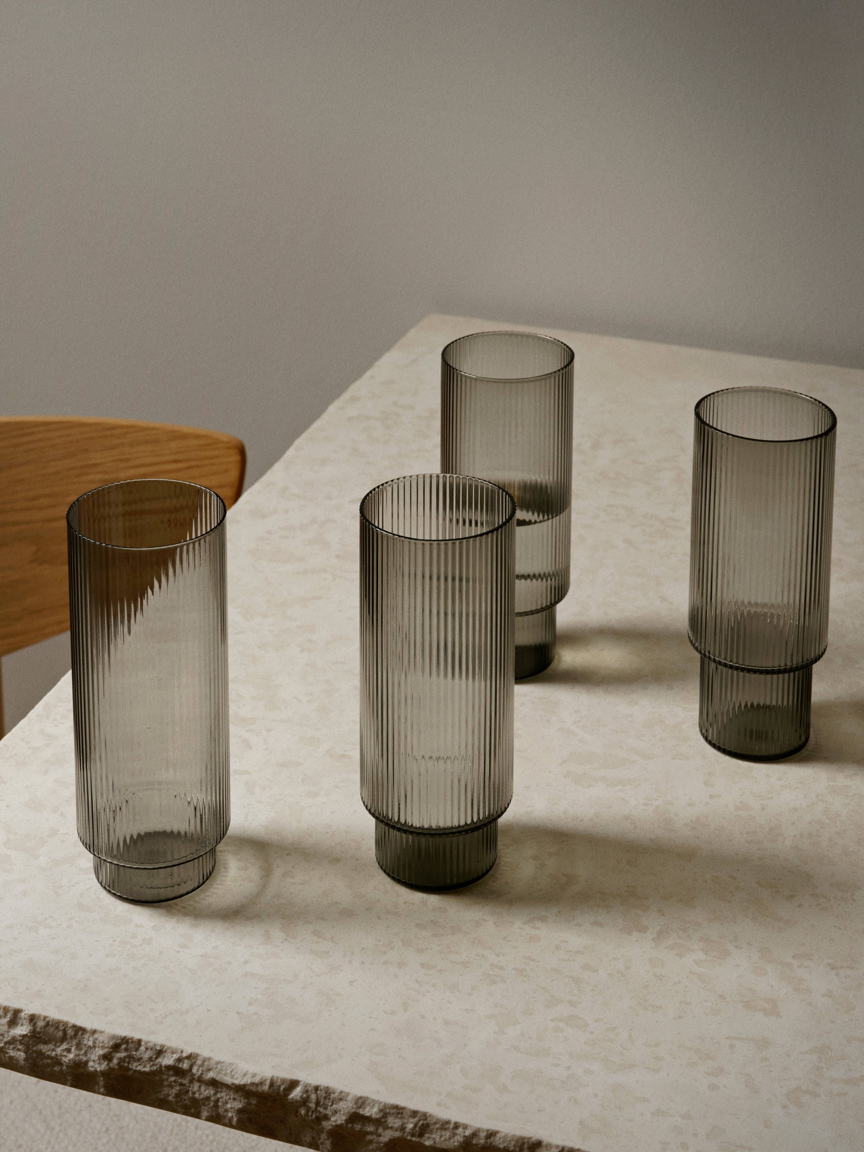 Ripple Long Drink Cocktail Glasses Set Smoked Glass