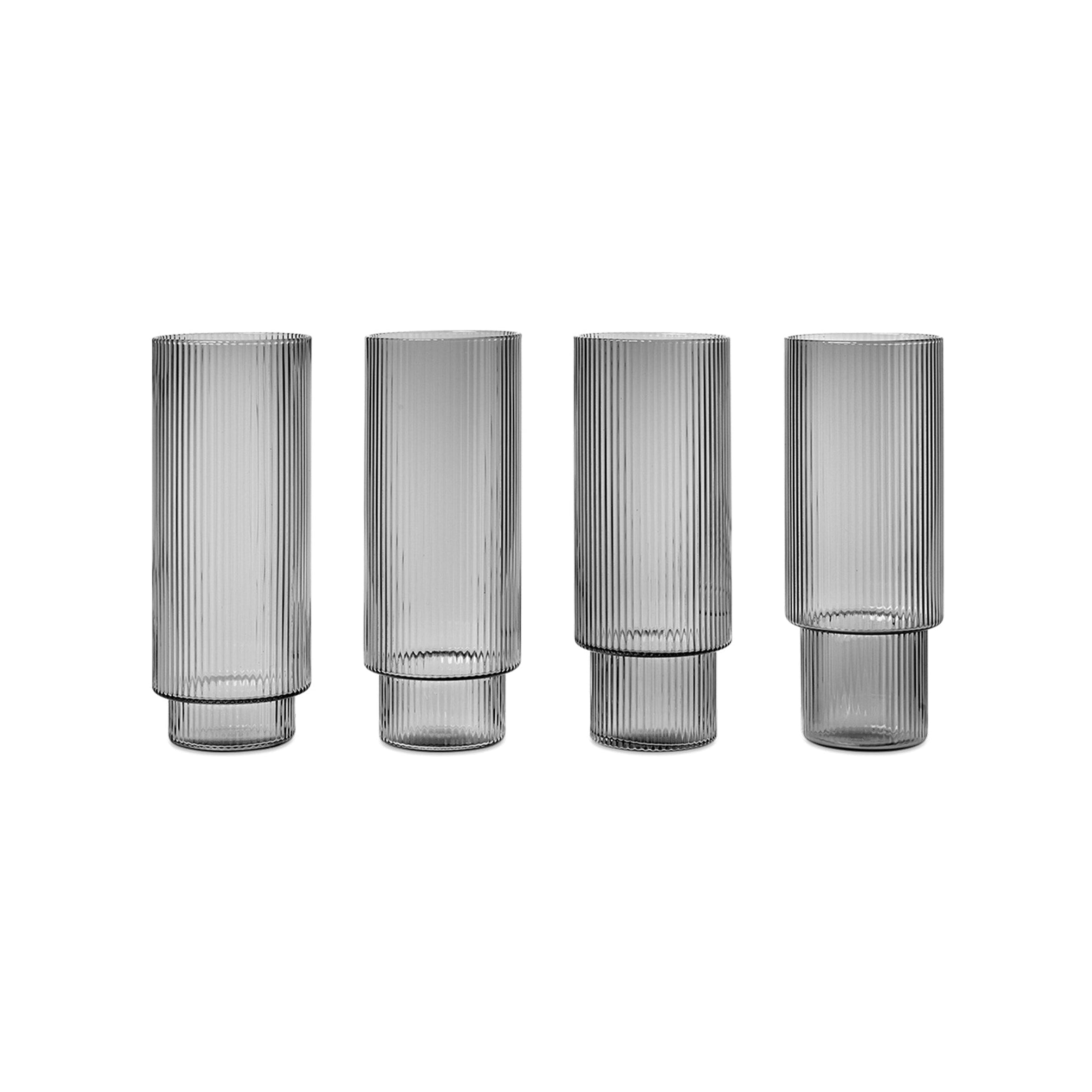Ripple Long Drink Cocktail Glasses Set Smoked Glass