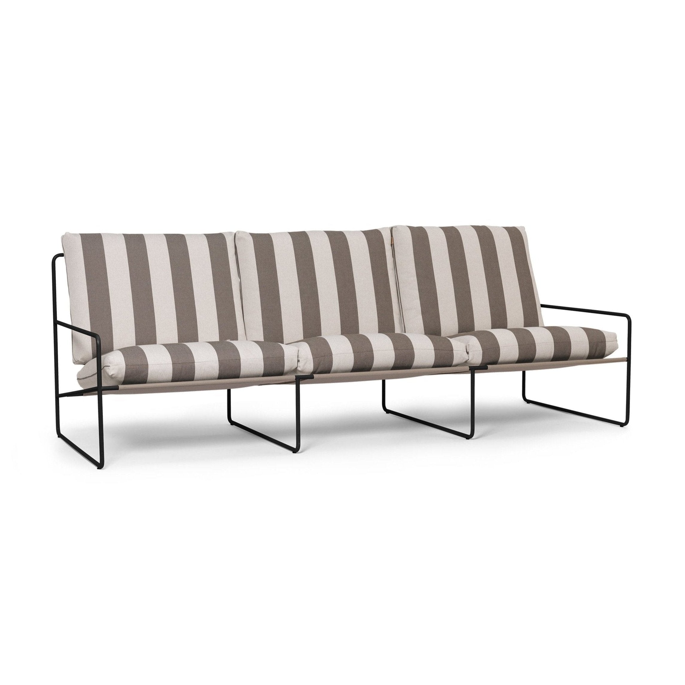 3-Personen-Außensofa Desert Cream-Brown mit einer schwarzen Basis