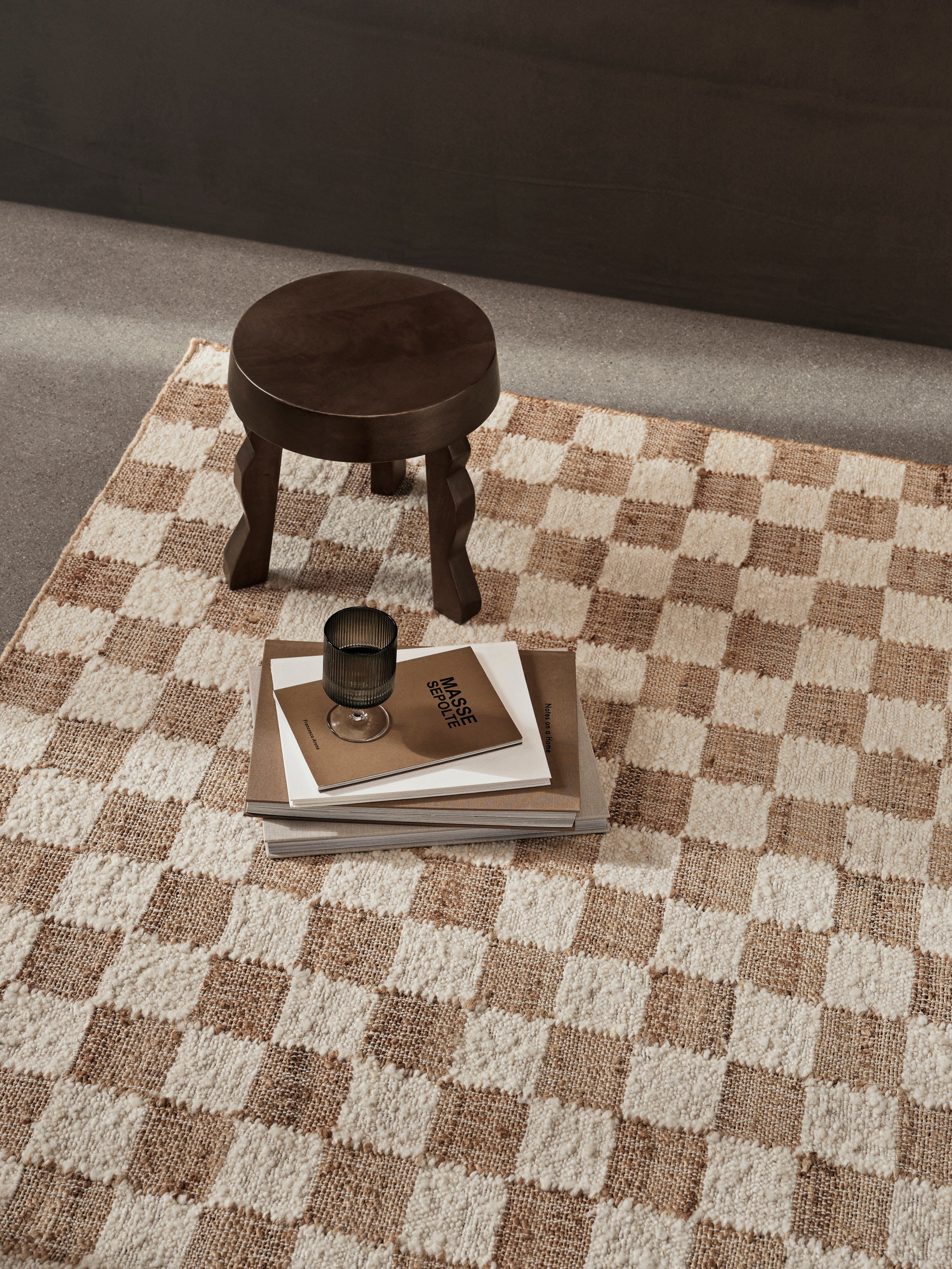 CHECK beige wool-jute rug