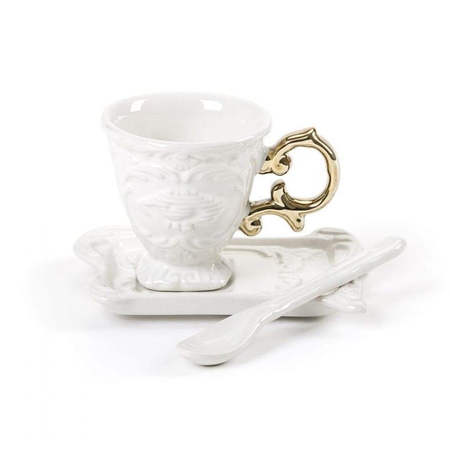 Filiżanka z łyżeczką i spodkiem I-WARES I-COFFEE złoty Seletti Eye on Design