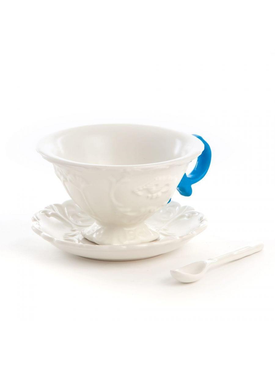 Filiżanka z łyżeczką i spodkiem I-WARES I-TEA niebieski Seletti Eye on Design