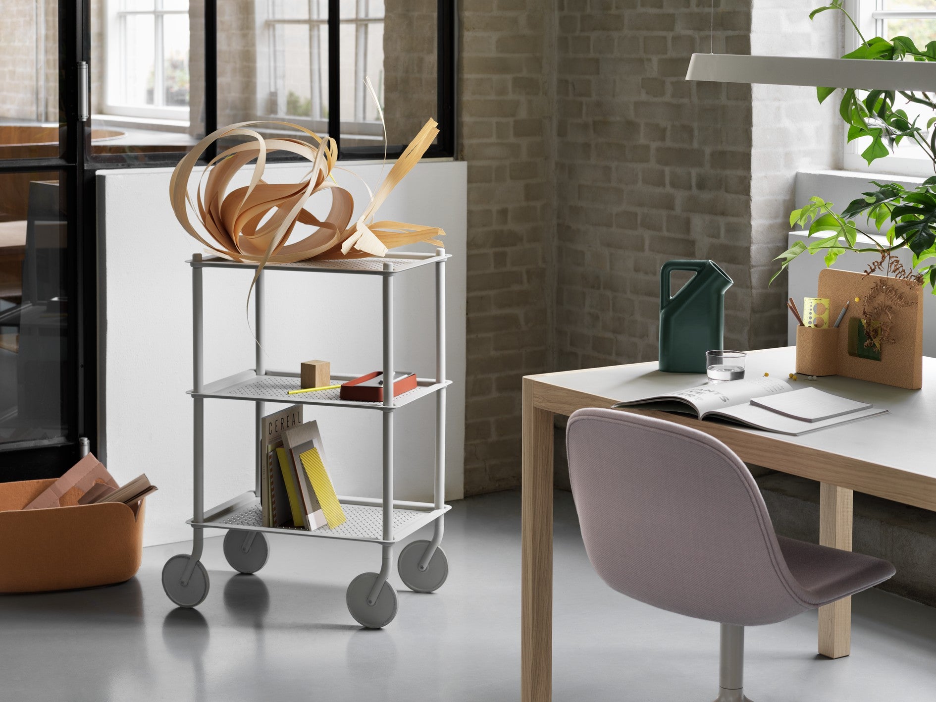 WORKSHOP table with gray linoleum and oak base