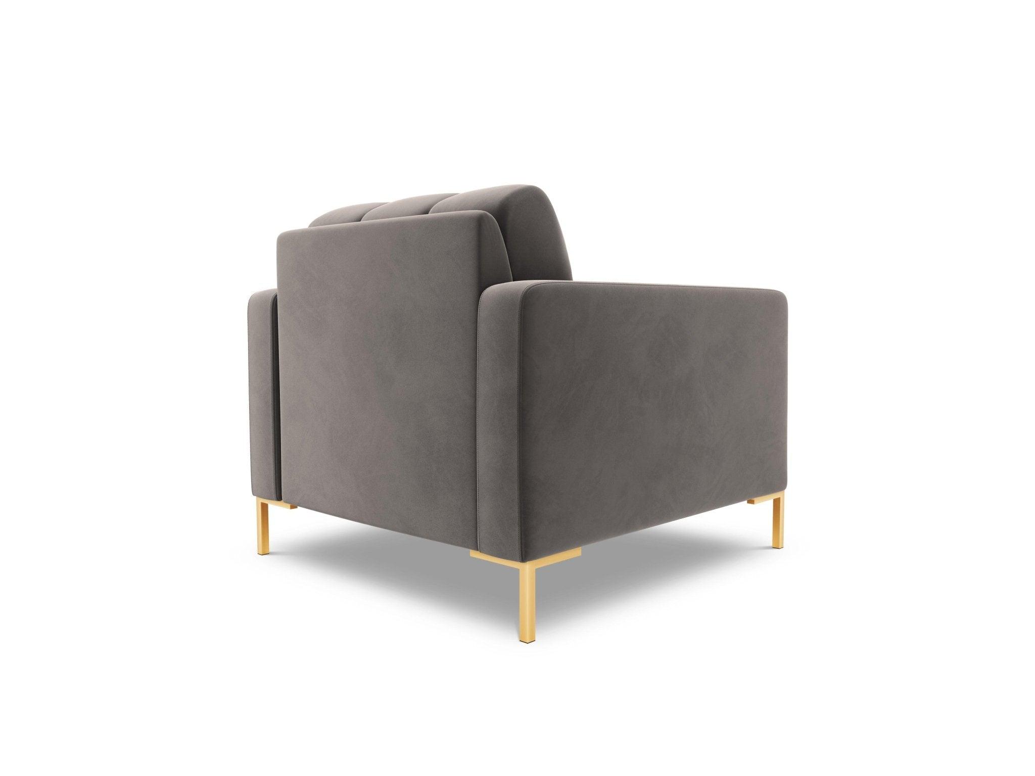 Fotel aksamitny BALI jasnoszary ze złotą podstawą Cosmopolitan Design Eye on Design