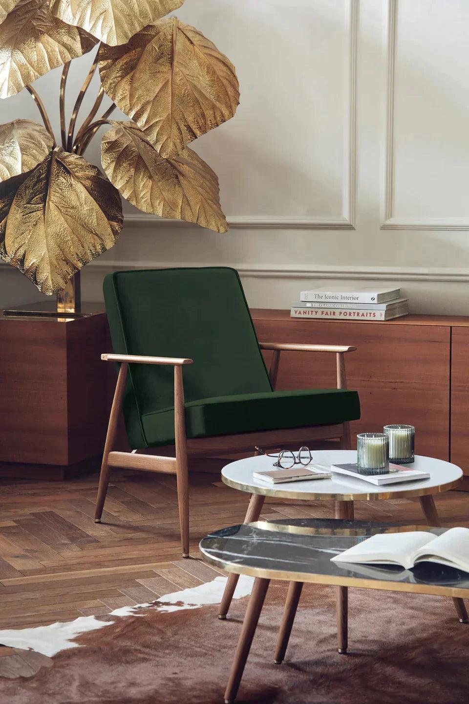 Fotel FOX zielony w tkaninie Velvet Bottle Green – 366 concept