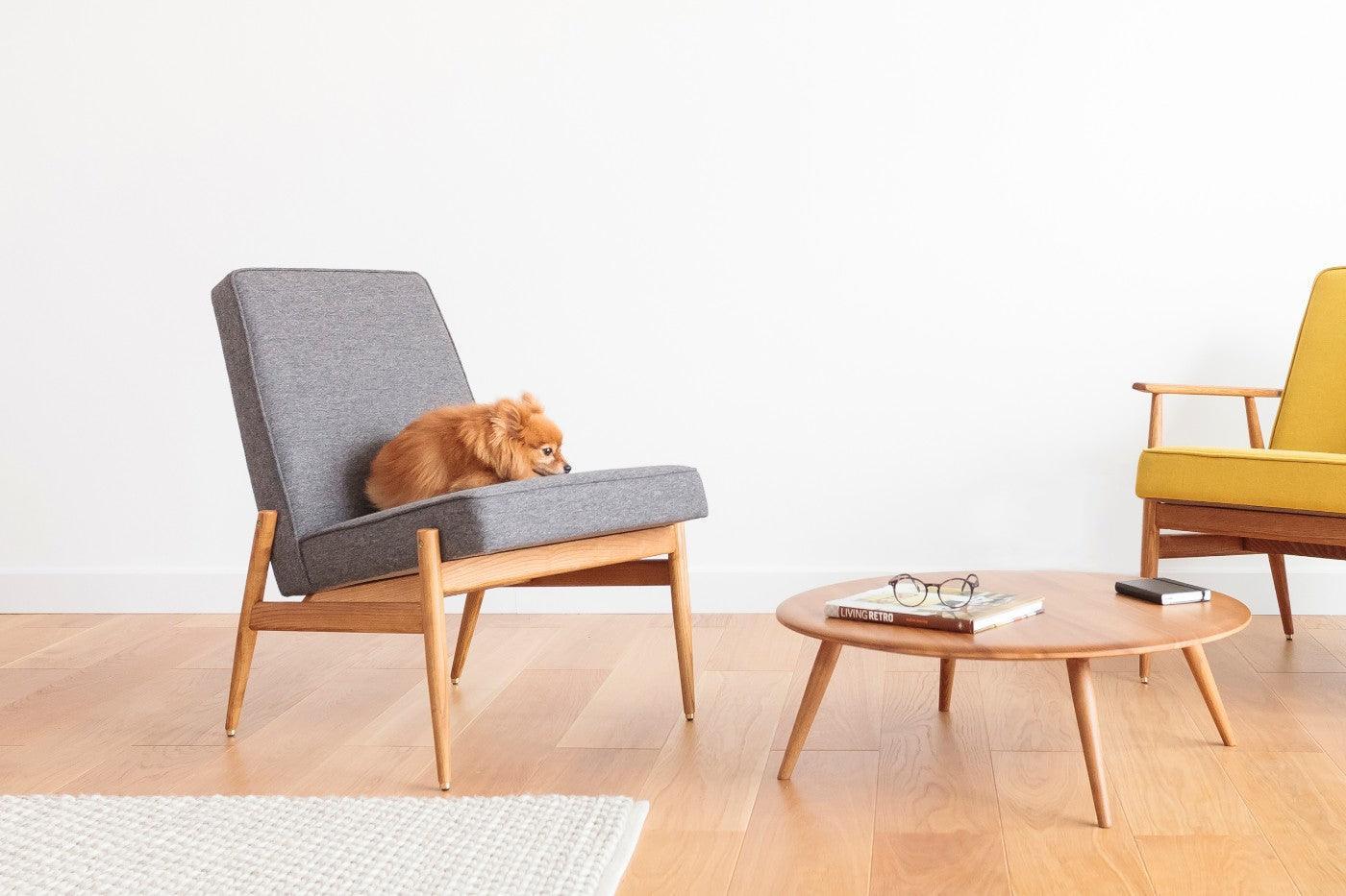 Fotel klubowy FOX żółty w tkaninie Boucle Mustard – 366 concept