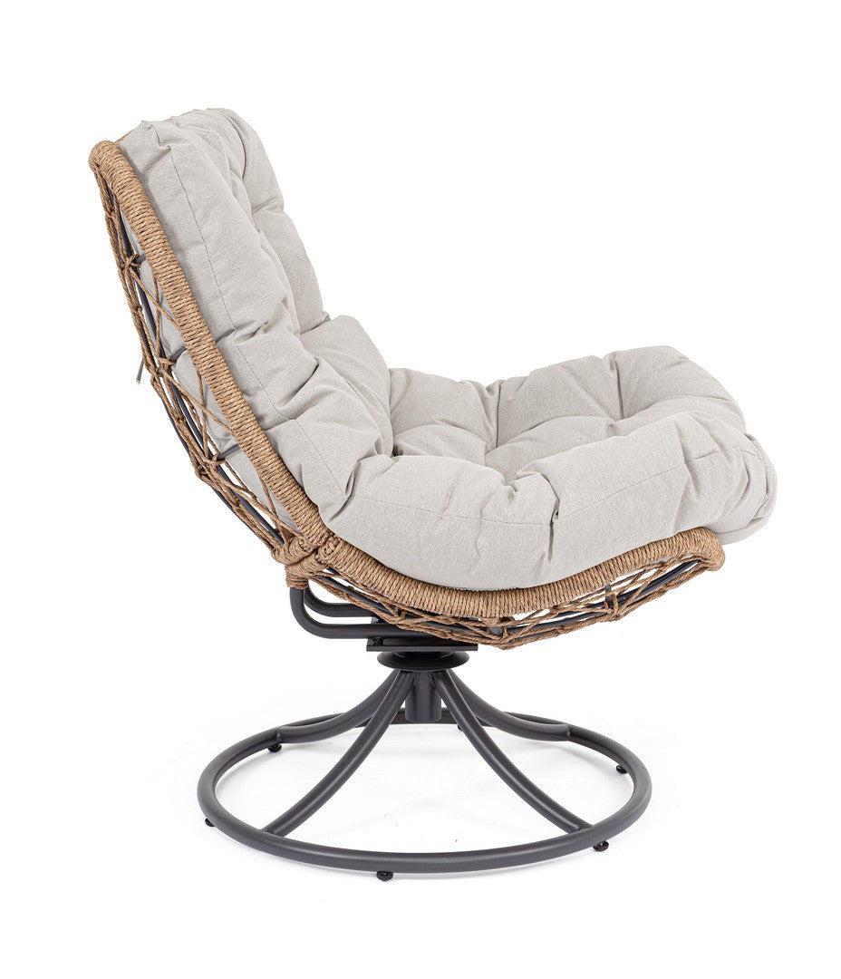 Drehbarer Außenstuhl EMERY in Beige mit braunem Gestell