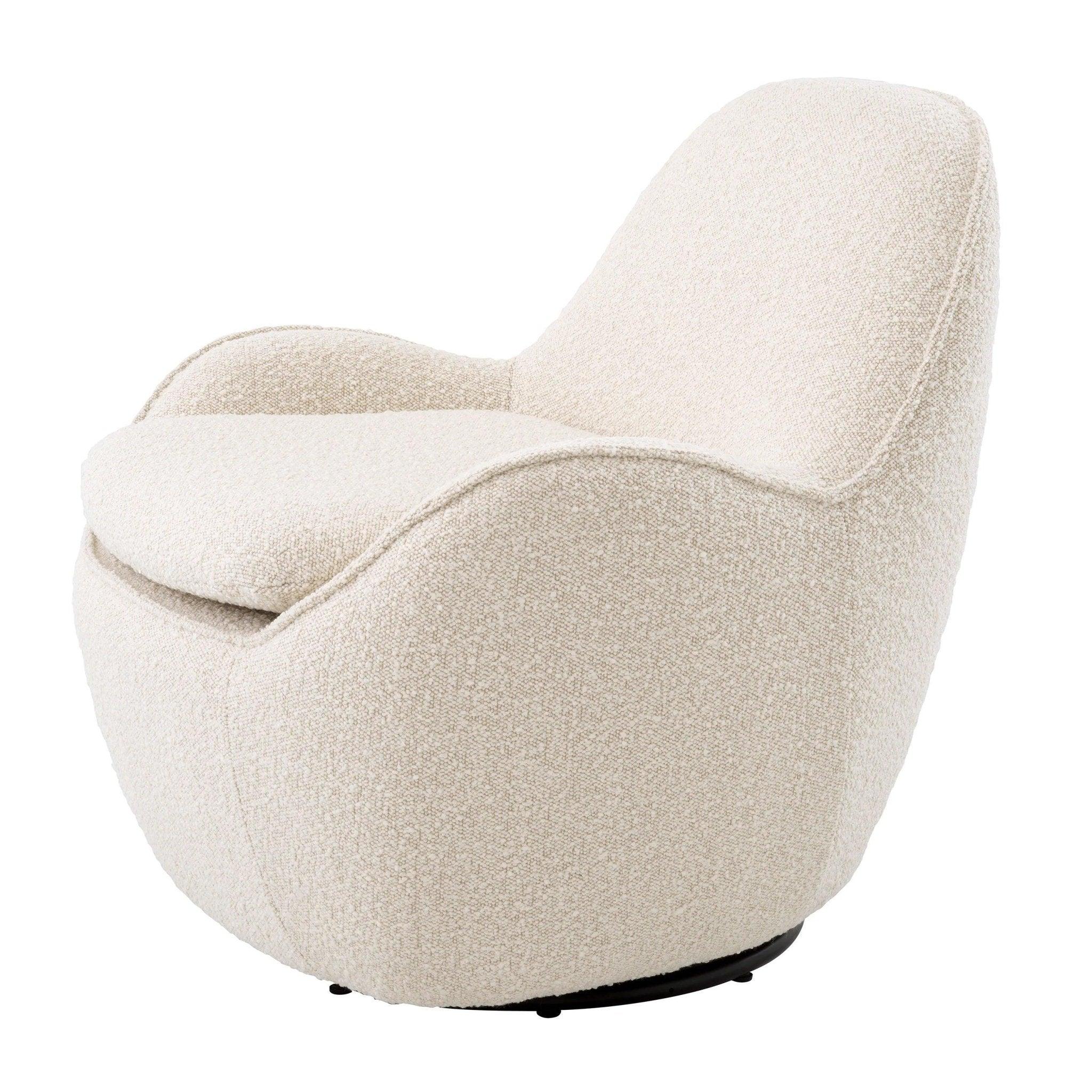 Fotel obrotowy w tkaninie boucle CUPIDO kremowy – tkanina bouclé