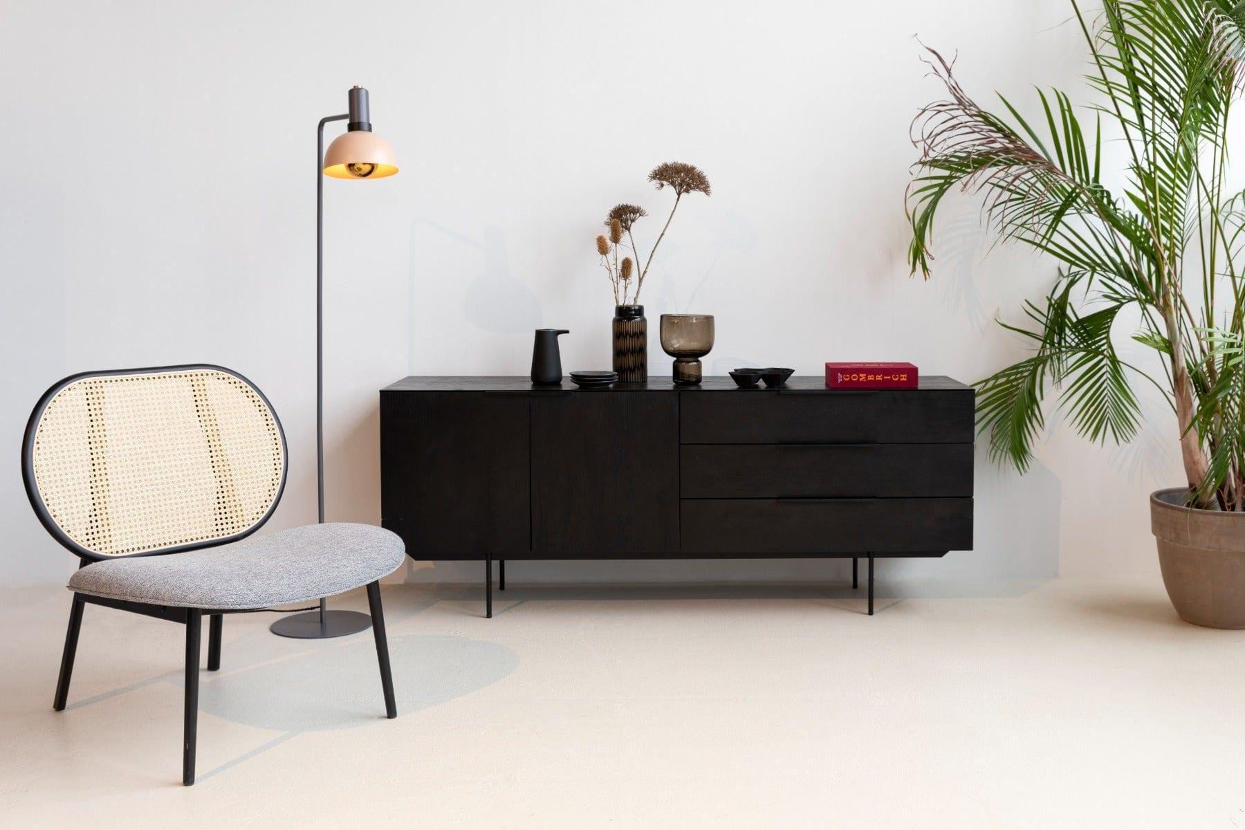 Fotel SPIKE szary z rattanowym oparciem Zuiver Eye on Design