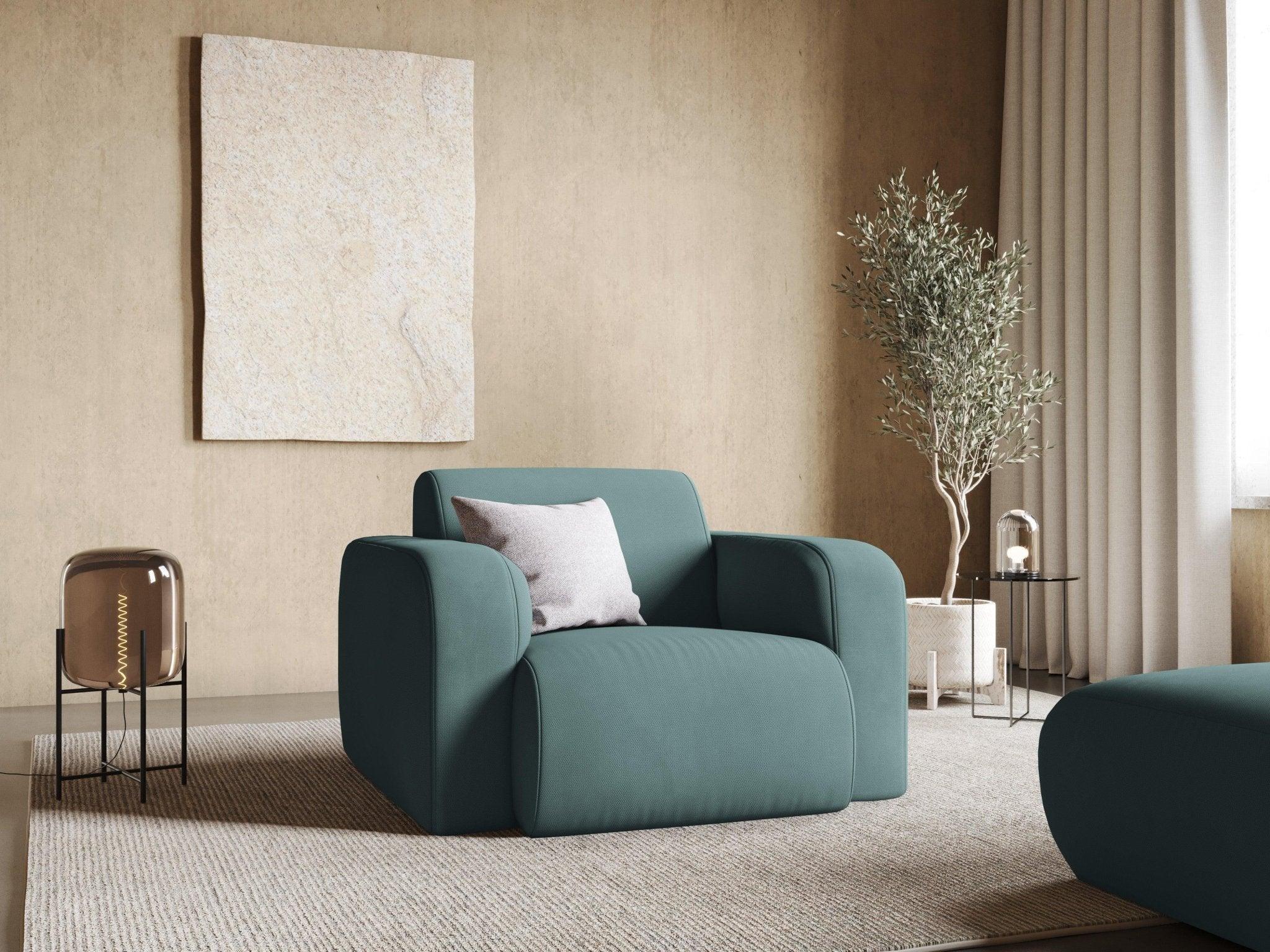 Fotel w tkaninie chenillowej LOLA zieleń morska Windsor & Co Eye on Design