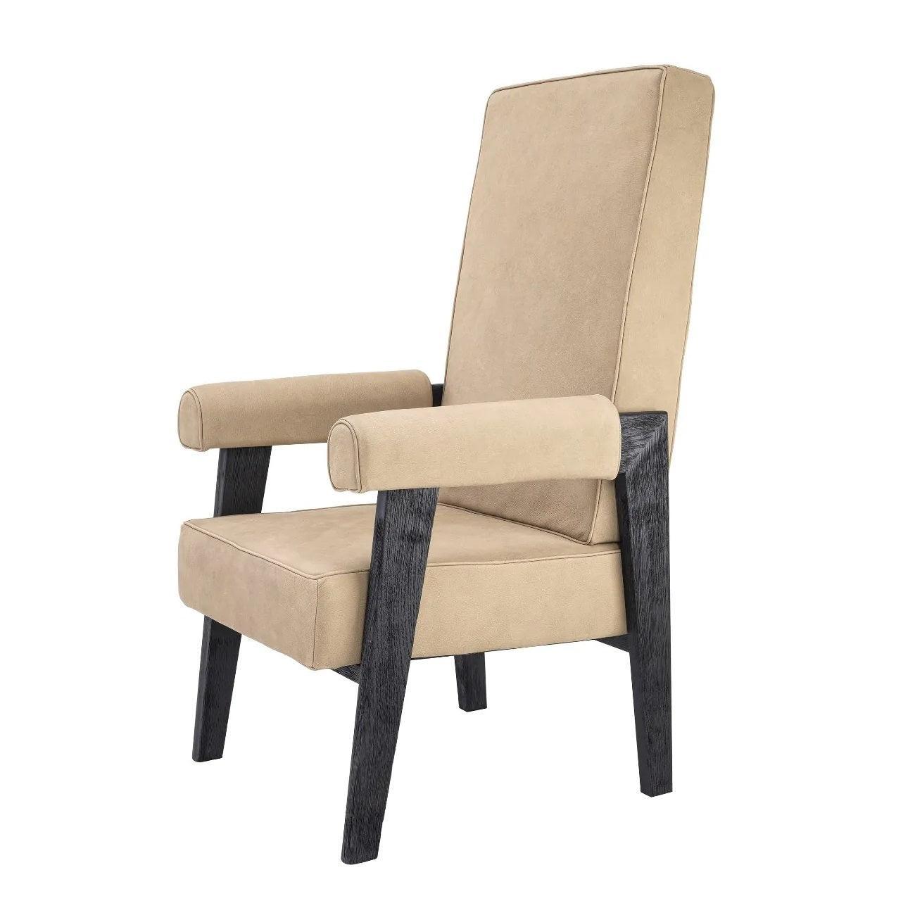 Fotel z wysokim oparciem MILO beżowa skóra Eichholtz Eye on Design