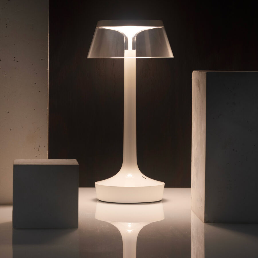 Tragbare Lampe BON JOUR UNPLUGGED weiß mit transparentem Schirm