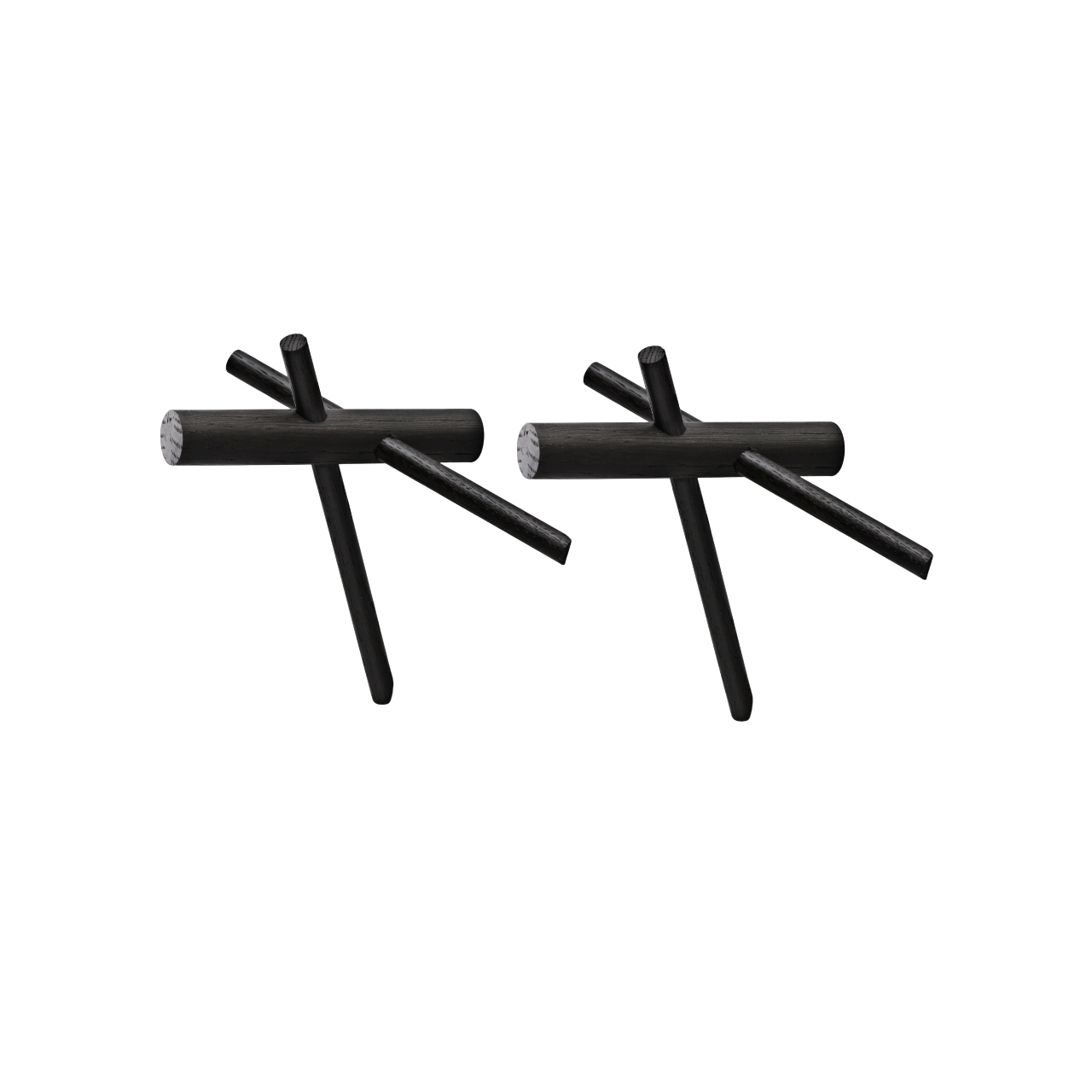 Set von STICKS Kleiderhaken aus schwarzem Eichenholz
