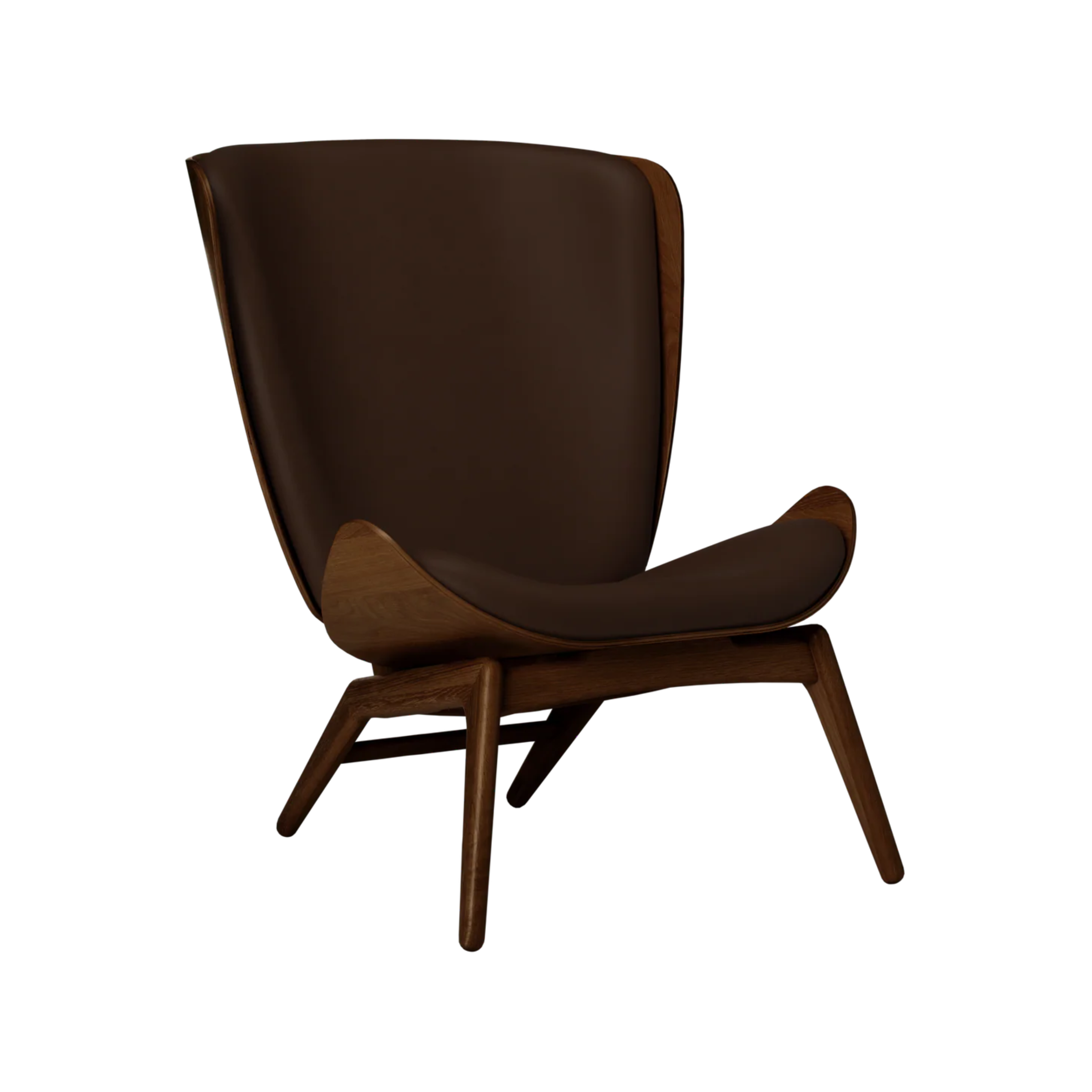 READER armchair brown leather with dark oak base