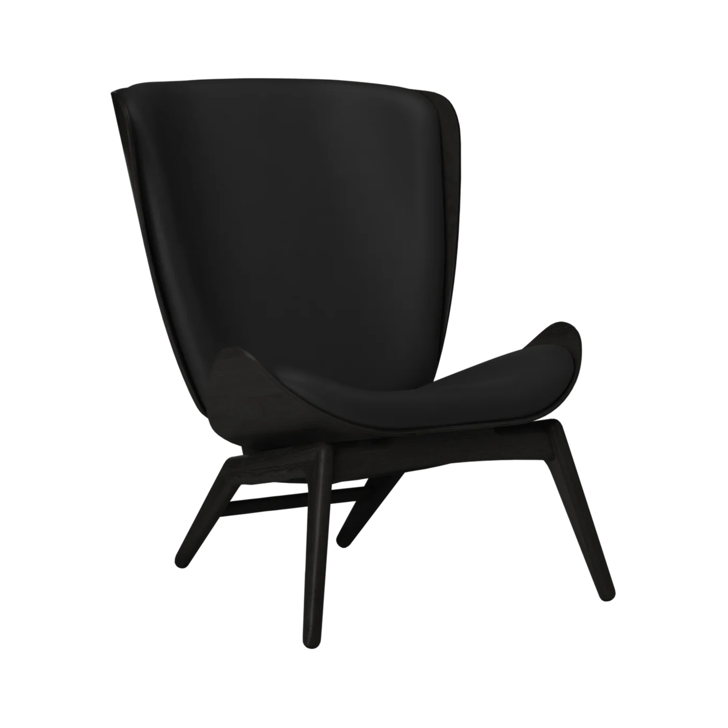 Sessel READER schwarze Leder mit schwarzem Fußteil