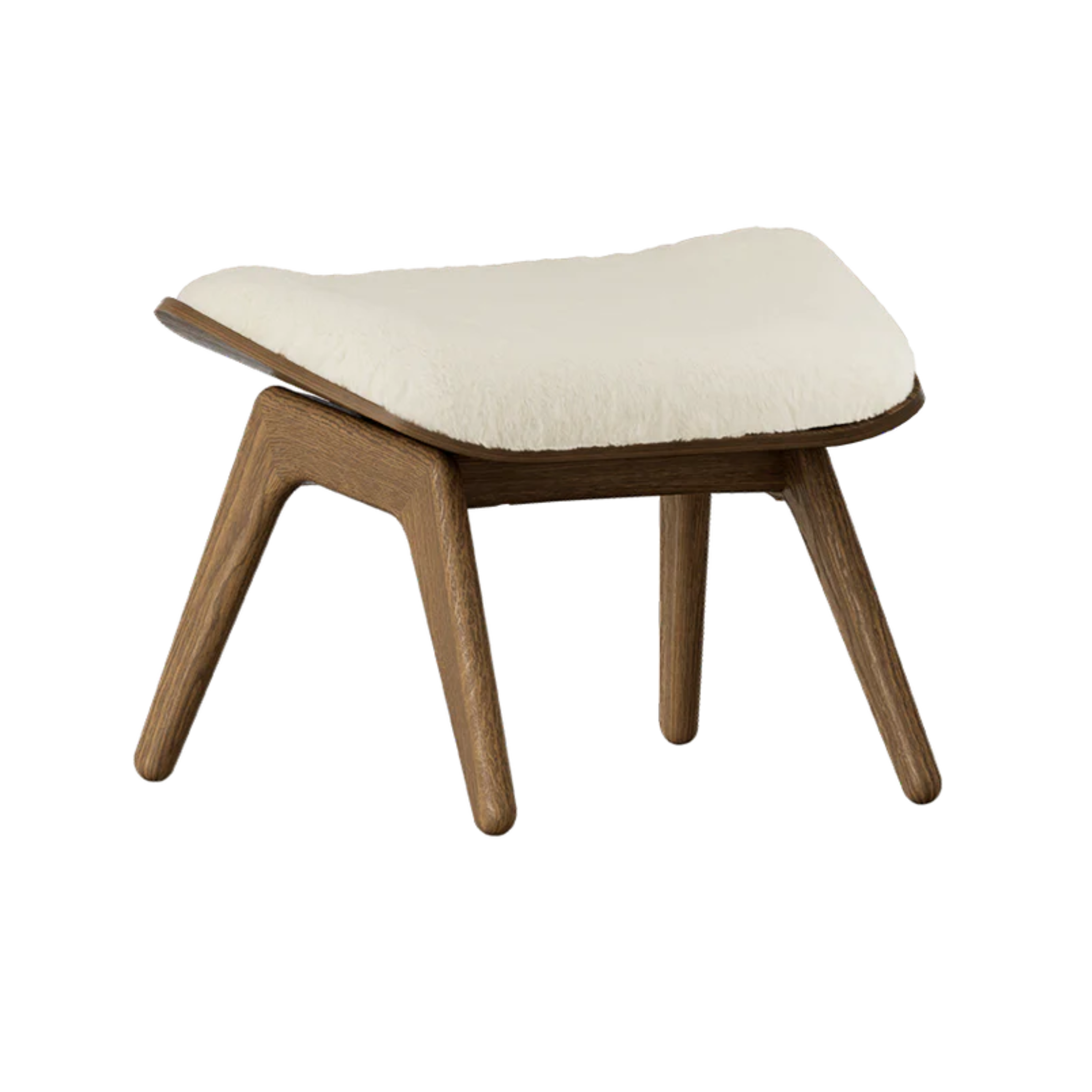 READER footstool white plush with dark oak base