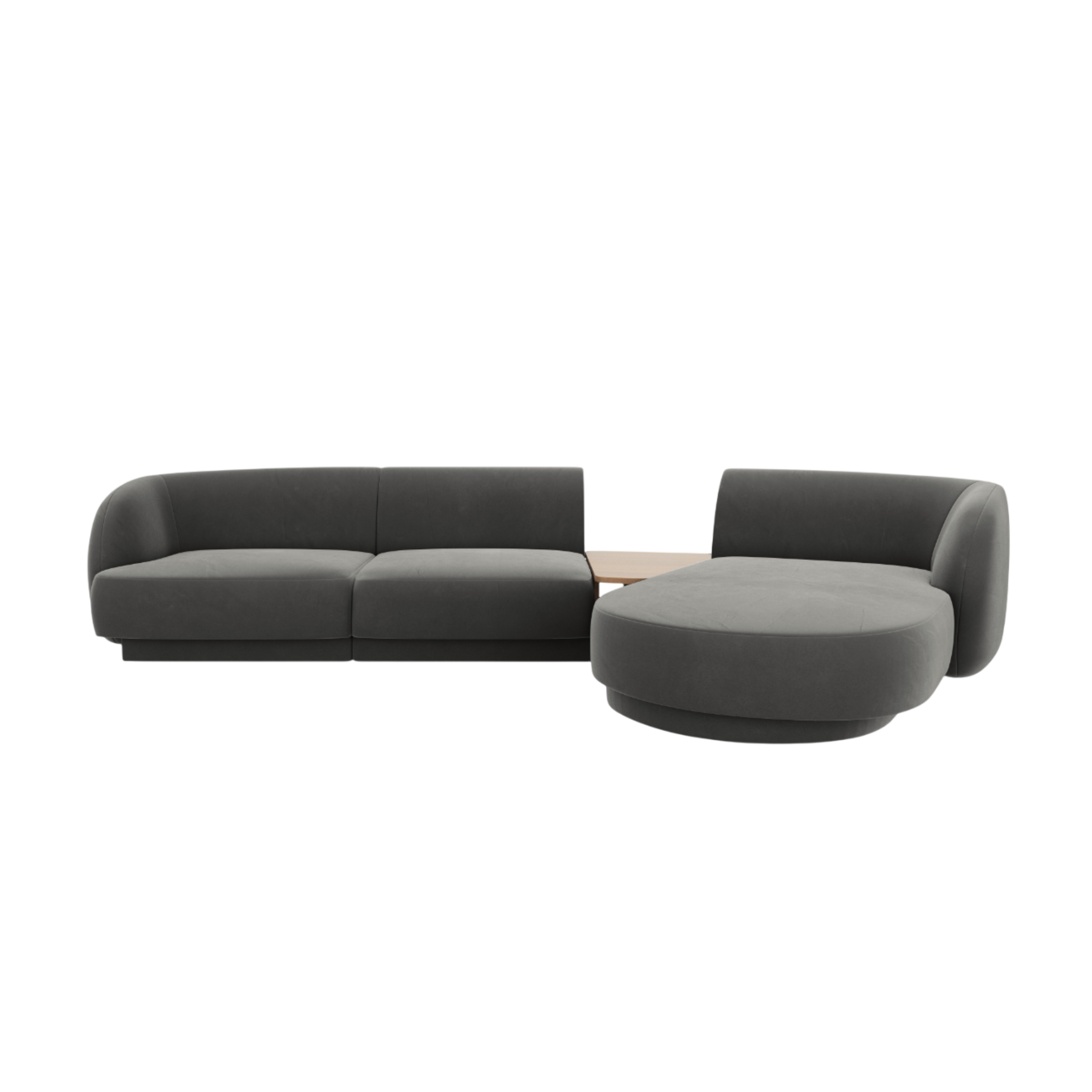 Modular corner sofa with table 3-seater right-sided velvet MILEY light gray