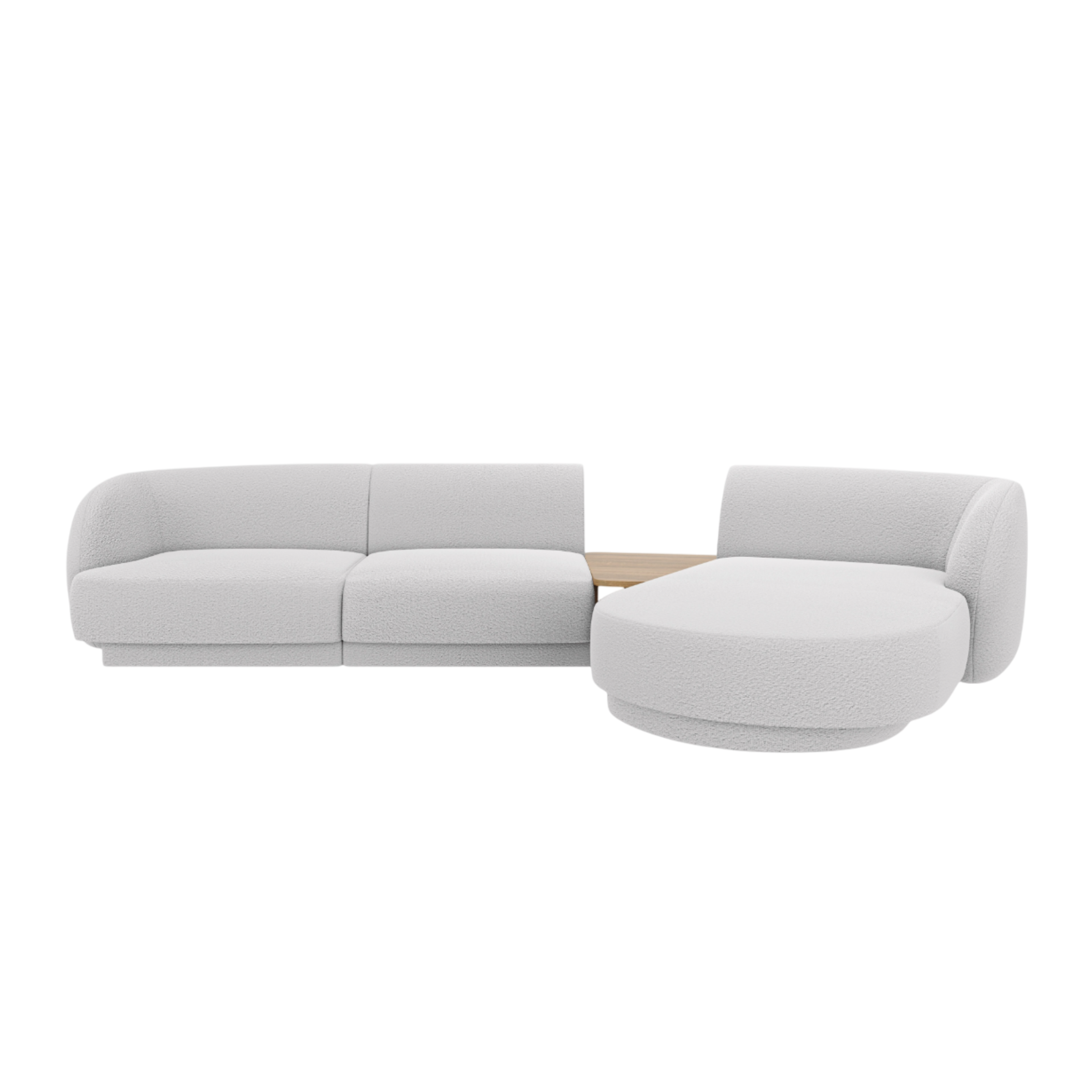 Modular corner sofa with table 3-seater right-sided MILEY light gray boucle