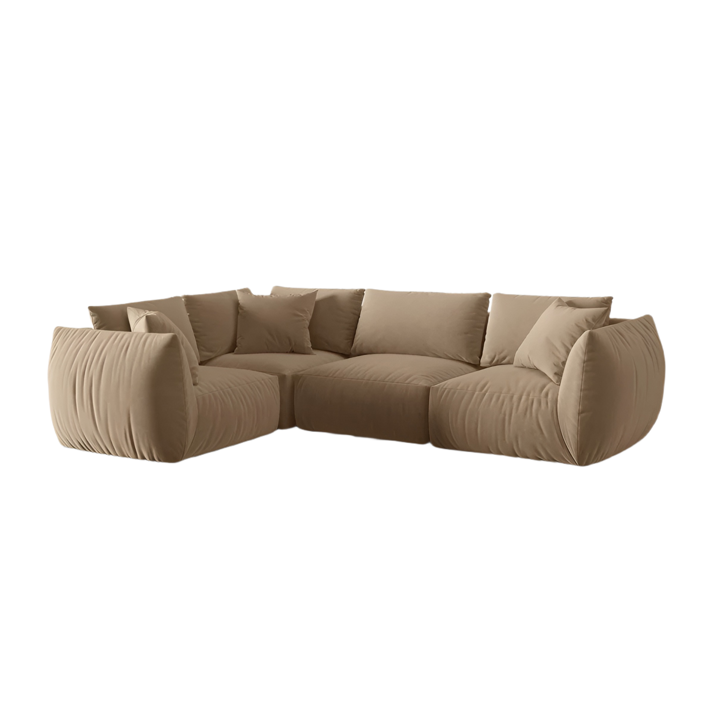 Velvet corner sofa for 4 people, left-sided CHRIS in sand color