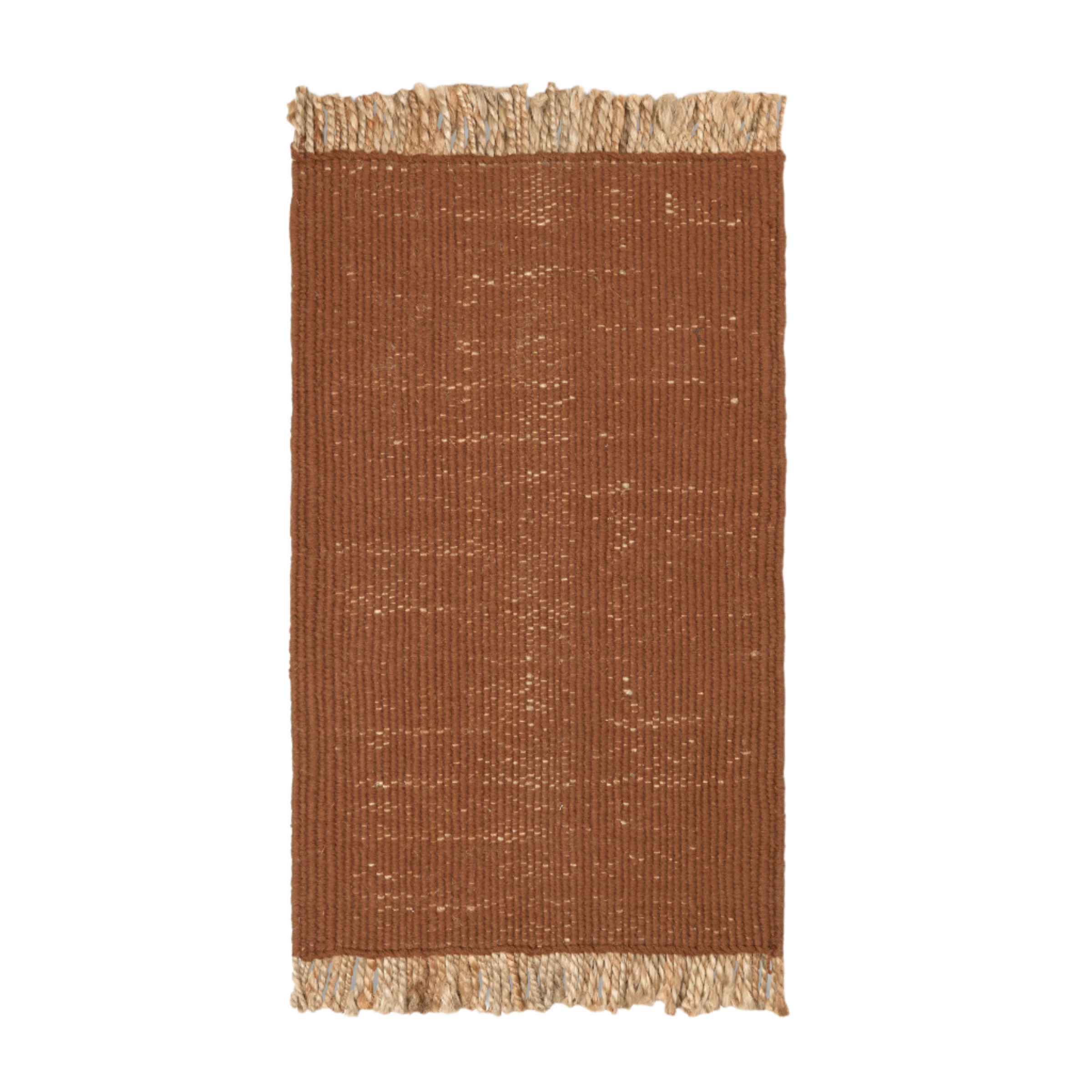 BLOCK MAT Ziegelsteinteppich mit beigen Fransen