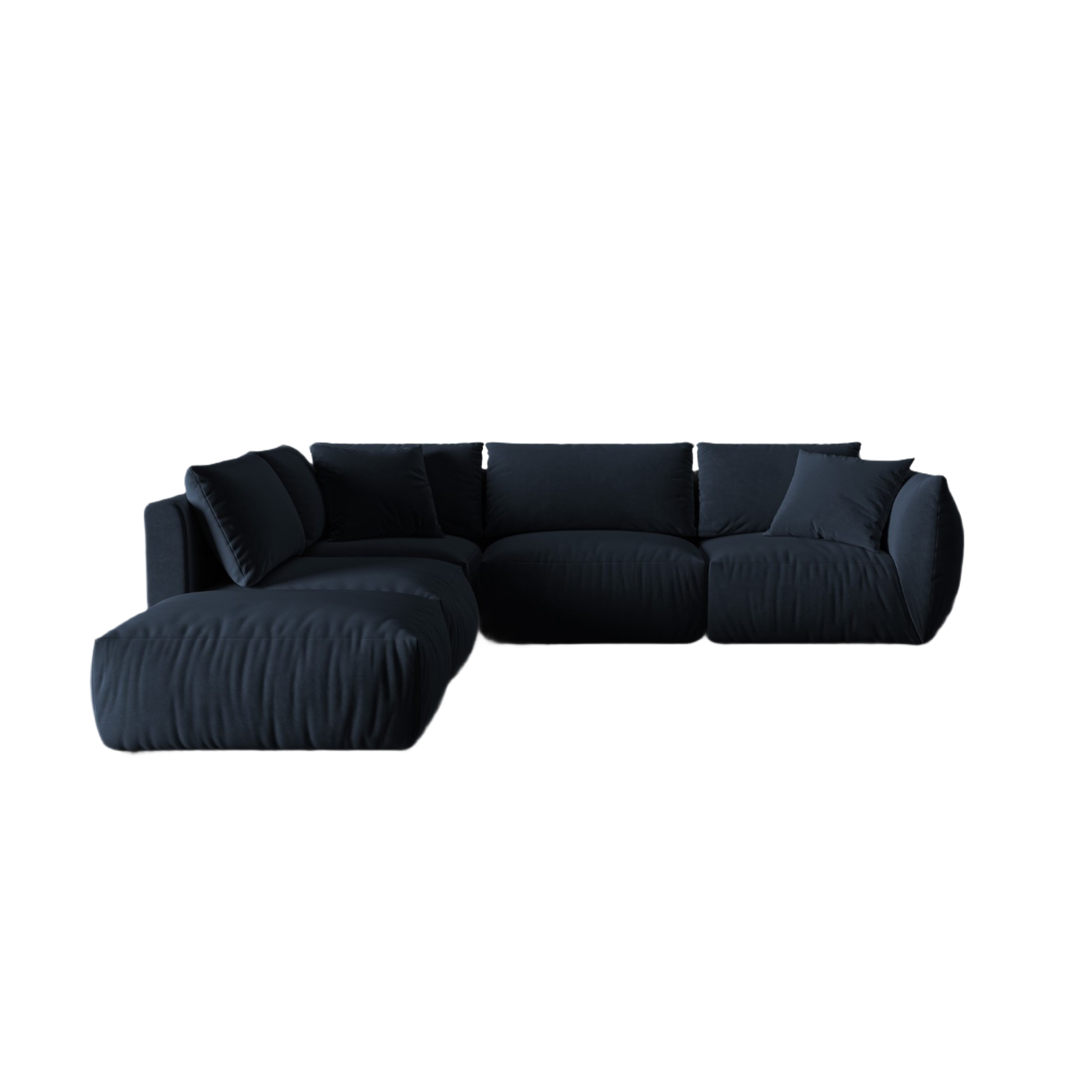 Modular velvet corner sofa for 4 people, left-sided, CHRIS, royal blue