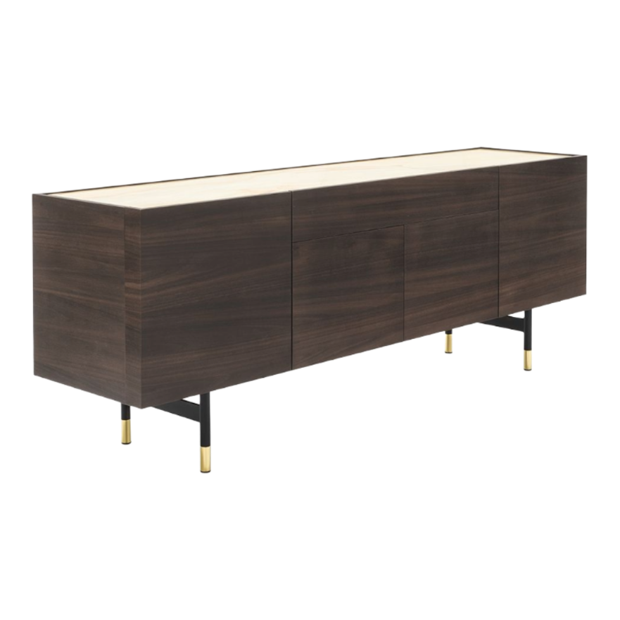 Kommode HORIZON dunkles Holz mit cremefarbener Platte