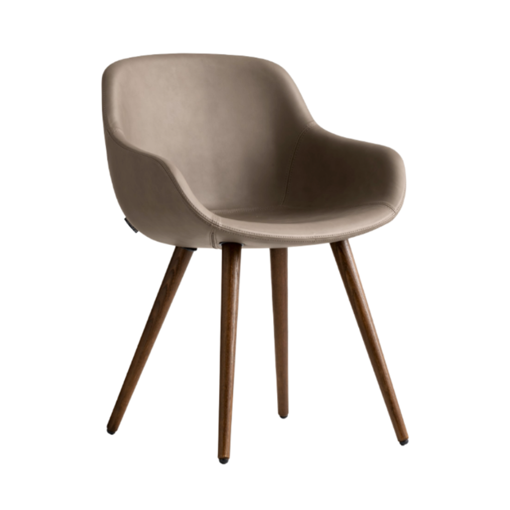 IGLOO upholstered chair with a dark wooden base