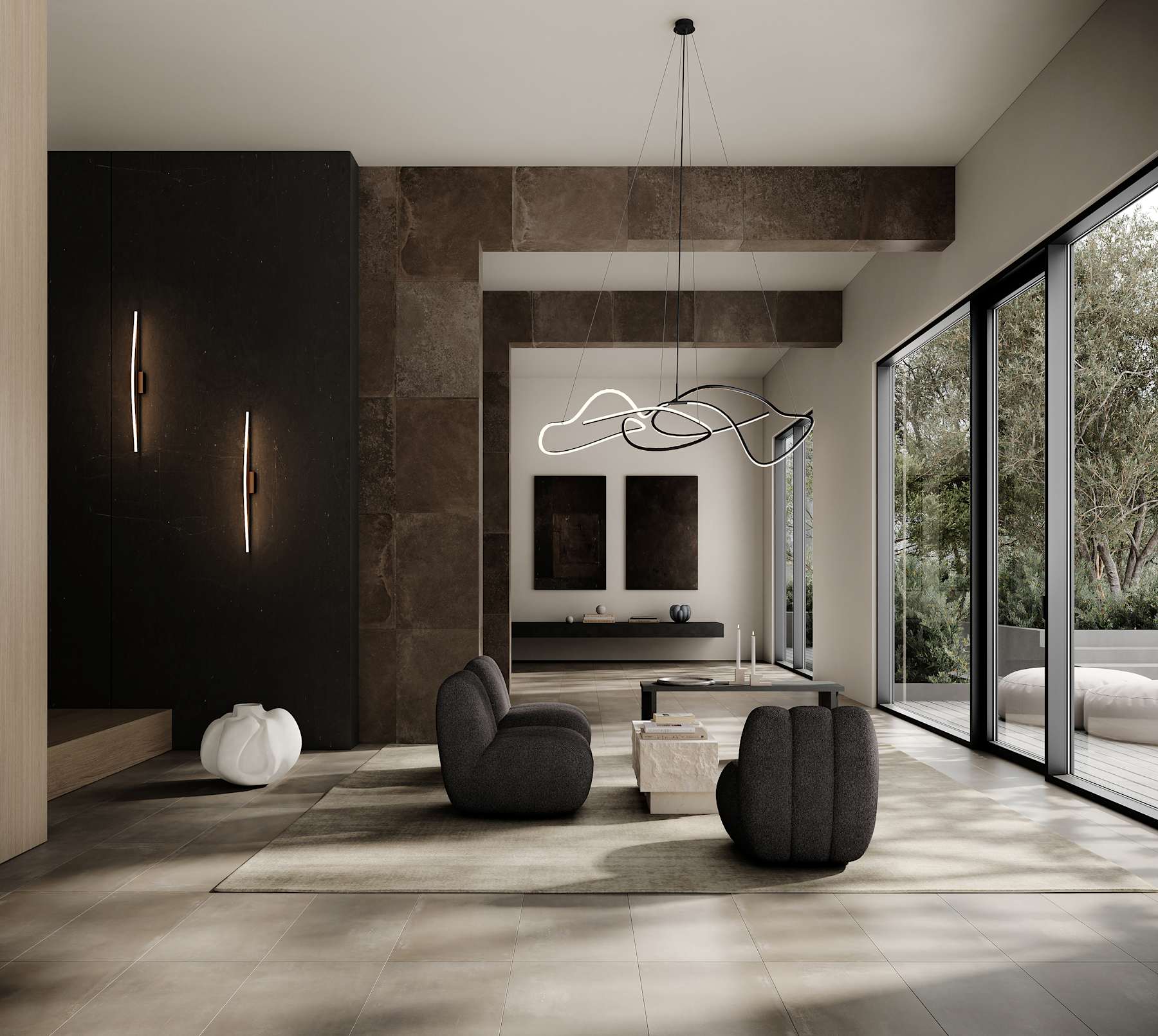 TOE-Sessel aus graubraunem Bouclé