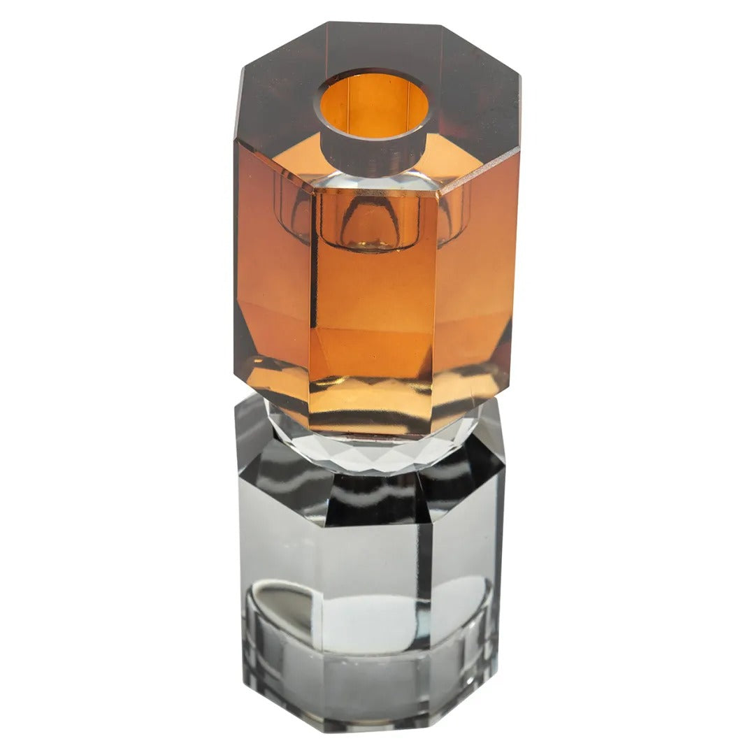 THYRA gray glass candlestick with amber