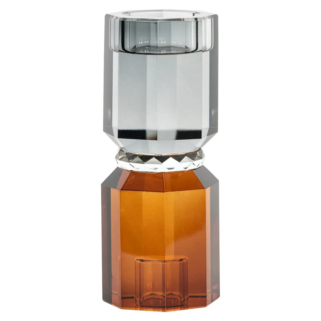 THYRA gray glass candlestick with amber