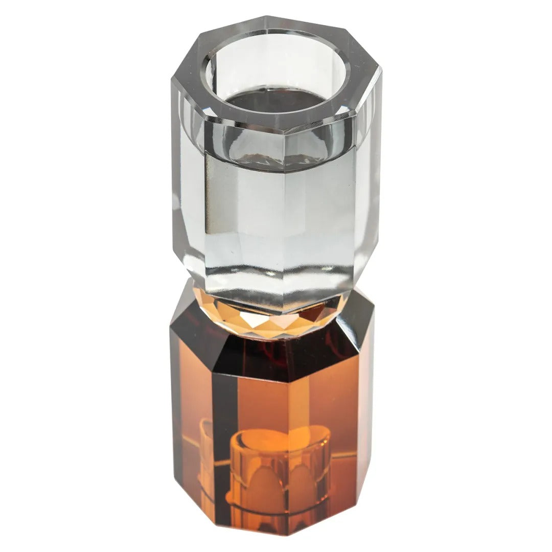 THYRA gray glass candlestick with amber