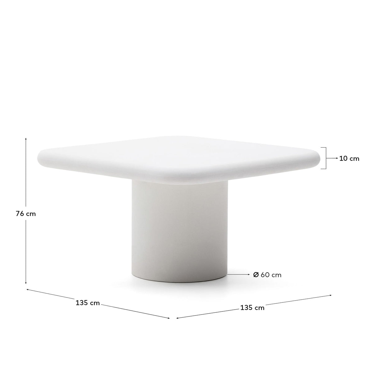 Stół ogrodowy kwadratowy ADDAIA biały cement – wymiary