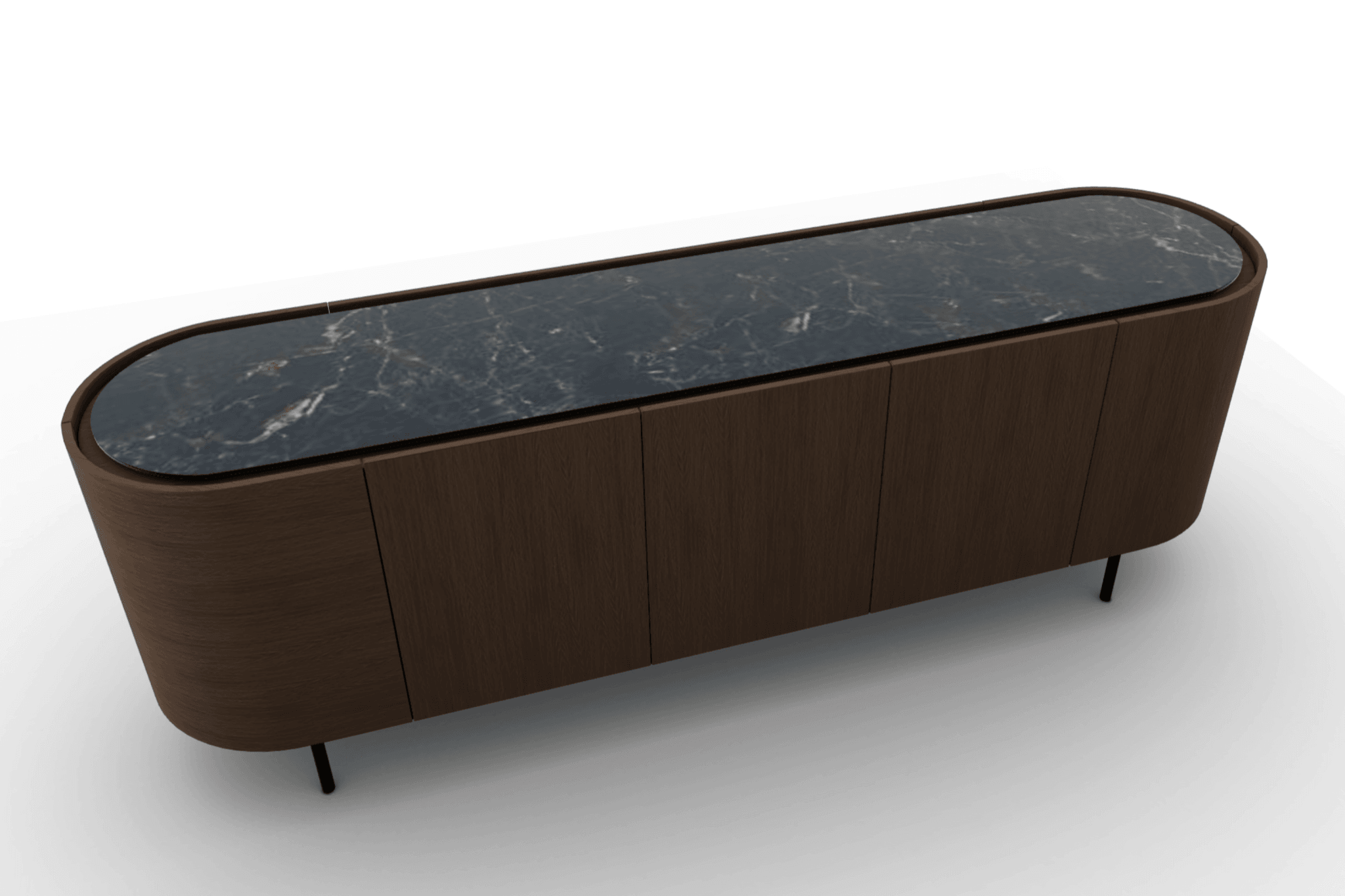 Komoda LAKE ciemnobrązowy Calligaris 5 drzwiowa czarny ceramiczny marmur Eye on Design