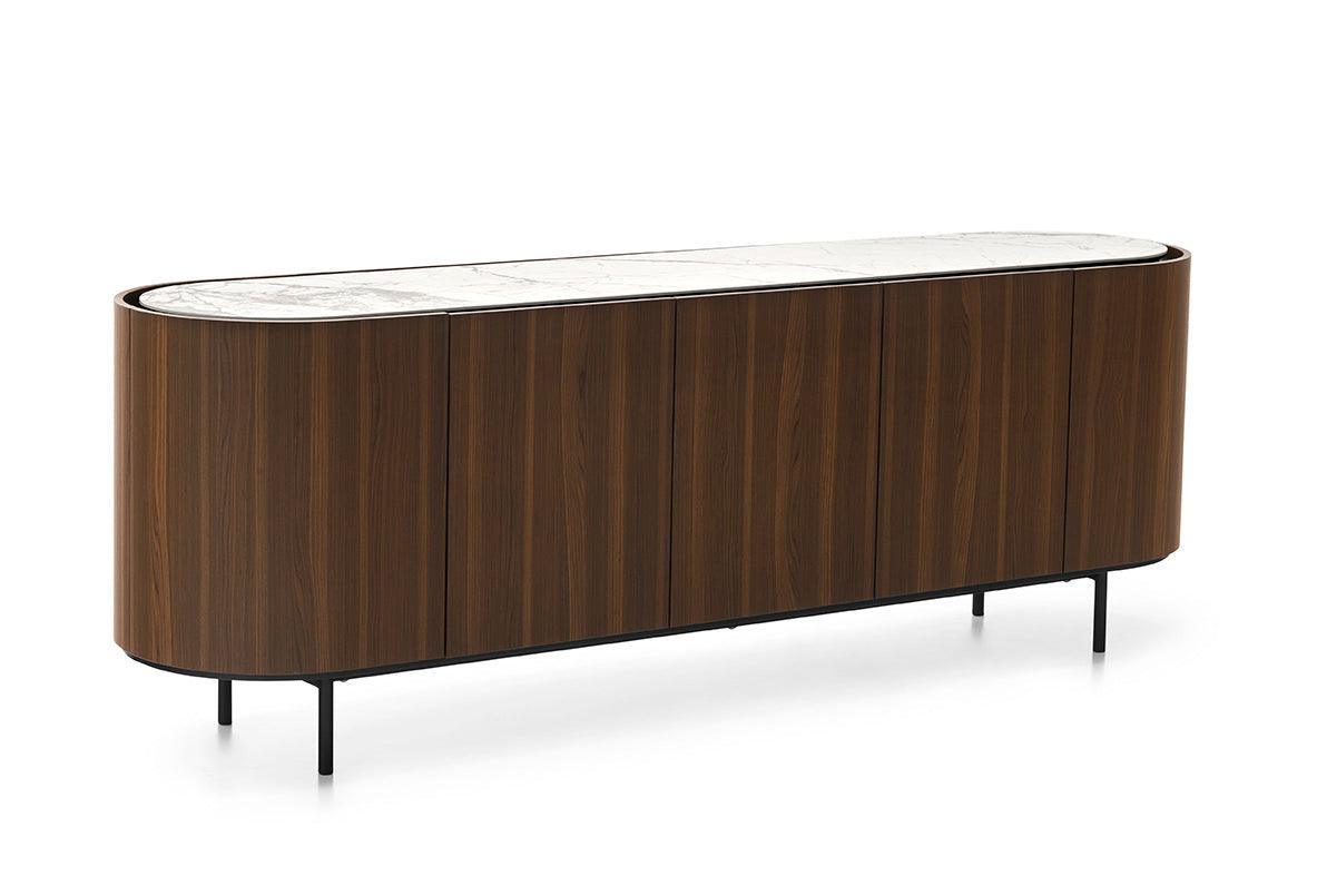 Komoda LAKE ciemnobrązowy Calligaris 5 drzwiowa kremowy ceramiczny marmur Eye on Design